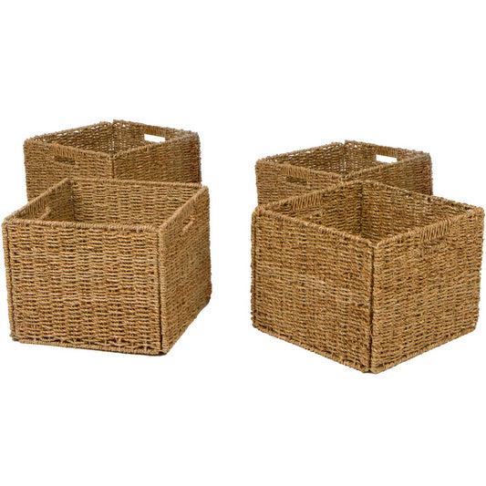 12.7" Foldable Seagrass Storage Basket with Iron Wire Frame by Trademark Innovations (Set of 4))