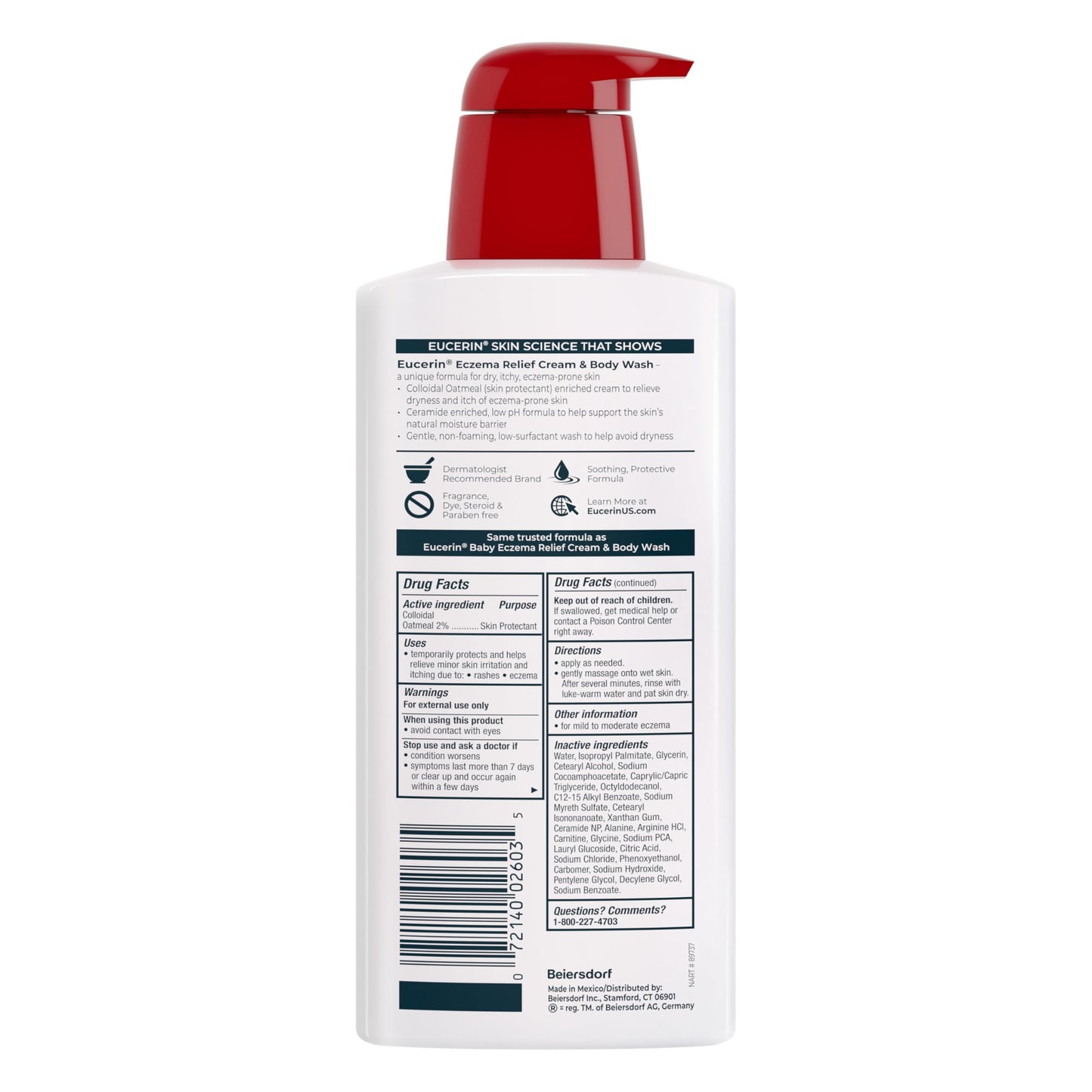 Eucerin Eczema Relief Cream and Body Wash, Colloidal Oatmeal Enriched, Soap Free Eczema Body Wash, 13.5 FL OZ Bottle Beauty & Personal Care Eucerin