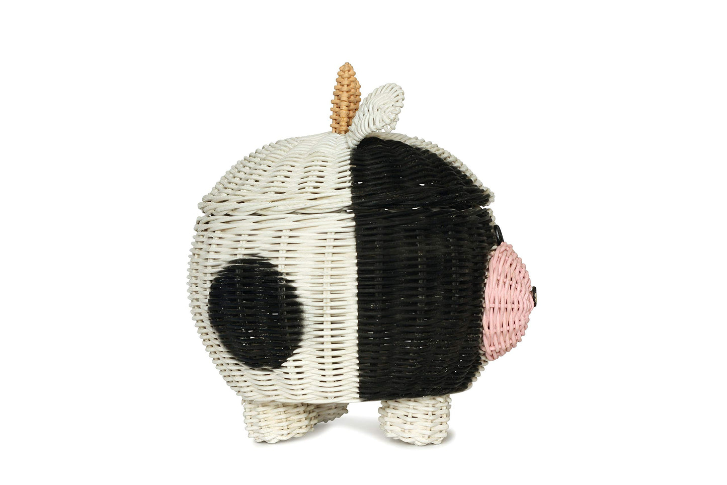 G6 COLLECTION Cow Rattan Storage Basket With Lid Decorative Bin Home Decor Hand Woven Shelf Organizer Cute Handmade Handcrafted Nursery Gift Animal…