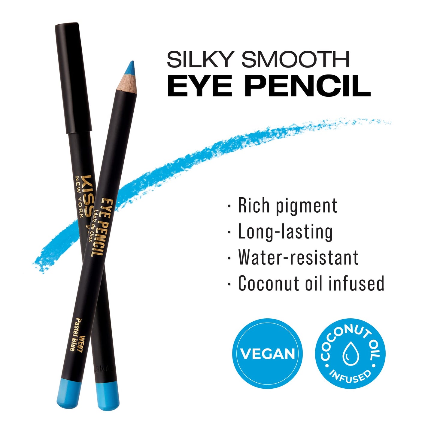 KISS NEW YORK Professional Slim Eye Pencil, Creamy Soft Eye Liner, Smooth Long-Lasting Rich Eyeline Color, Natural Eye Makeup, Water-Resistant (Pastel