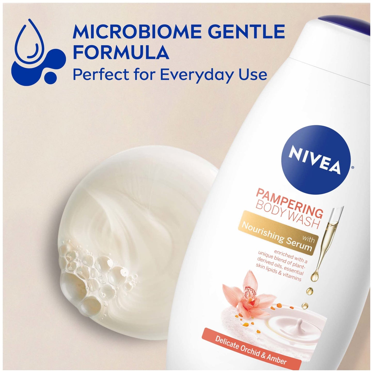NIVEA Delicate Orchid and Amber Body Wash with Nourishing Serum, 20 Fl Oz Bottle