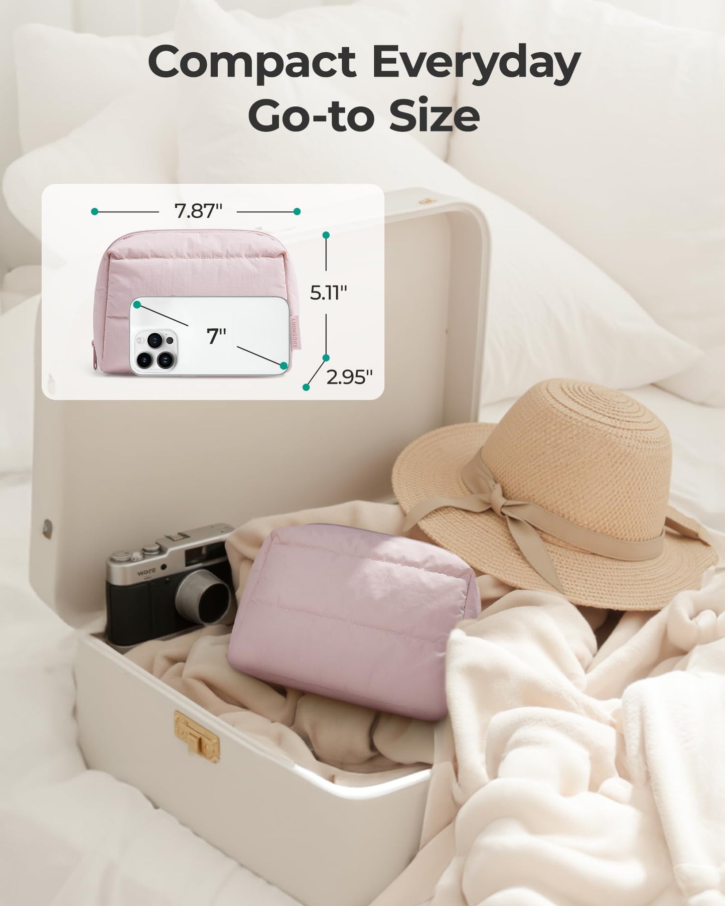 BAGSMART Puffy Makeup Bag, Wide Opening Cosmetic Organizer, Soft Water-Resistant Travel Toiletry Pouch for Women for Purse, Compact & Spacious Beauty and Personal Care BAGSMART