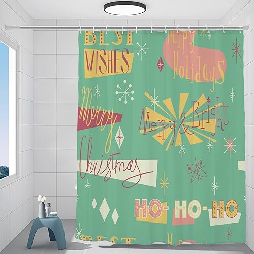 Batmerry Retro Christmas Modern Decorative Shower Curtain, Trees Gold Glitter Boho Cute Long Wide with Rust Proof Grommets for Bathroom Waterproof…