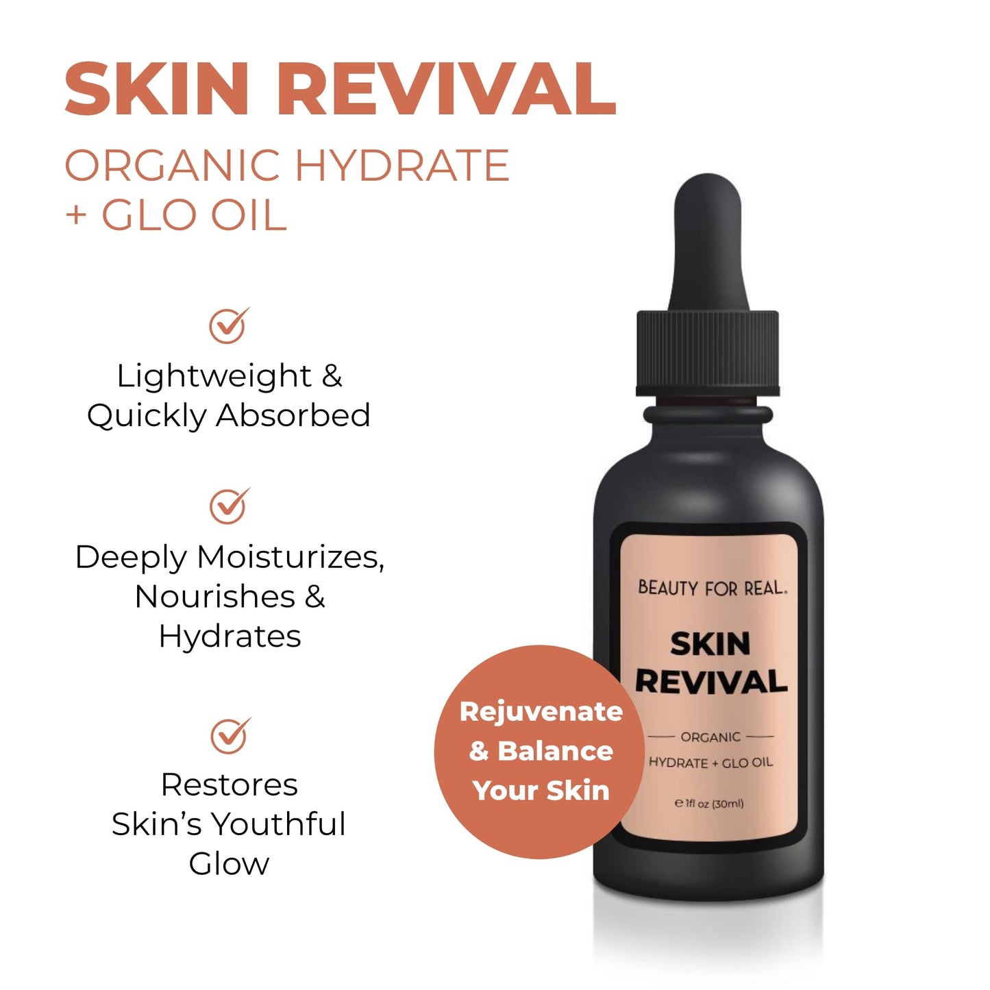 Beauty For Real Skin Revival Hydrate + Glo Oil - Luxury Face Oil - Reduces the Appearance of Fine Lines & Wrinkles - Hydrates, Soothes & Restores