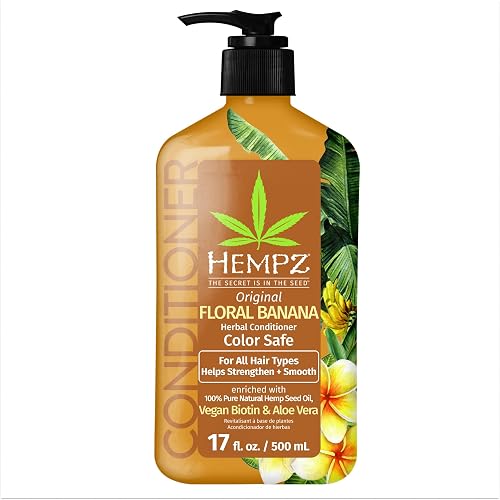 Hempz Biotin Conditioner - Original Light Floral & Banana - For Growth & Strengthening of Dry, Damaged and Color Treated Hair, Hydrating, Softening