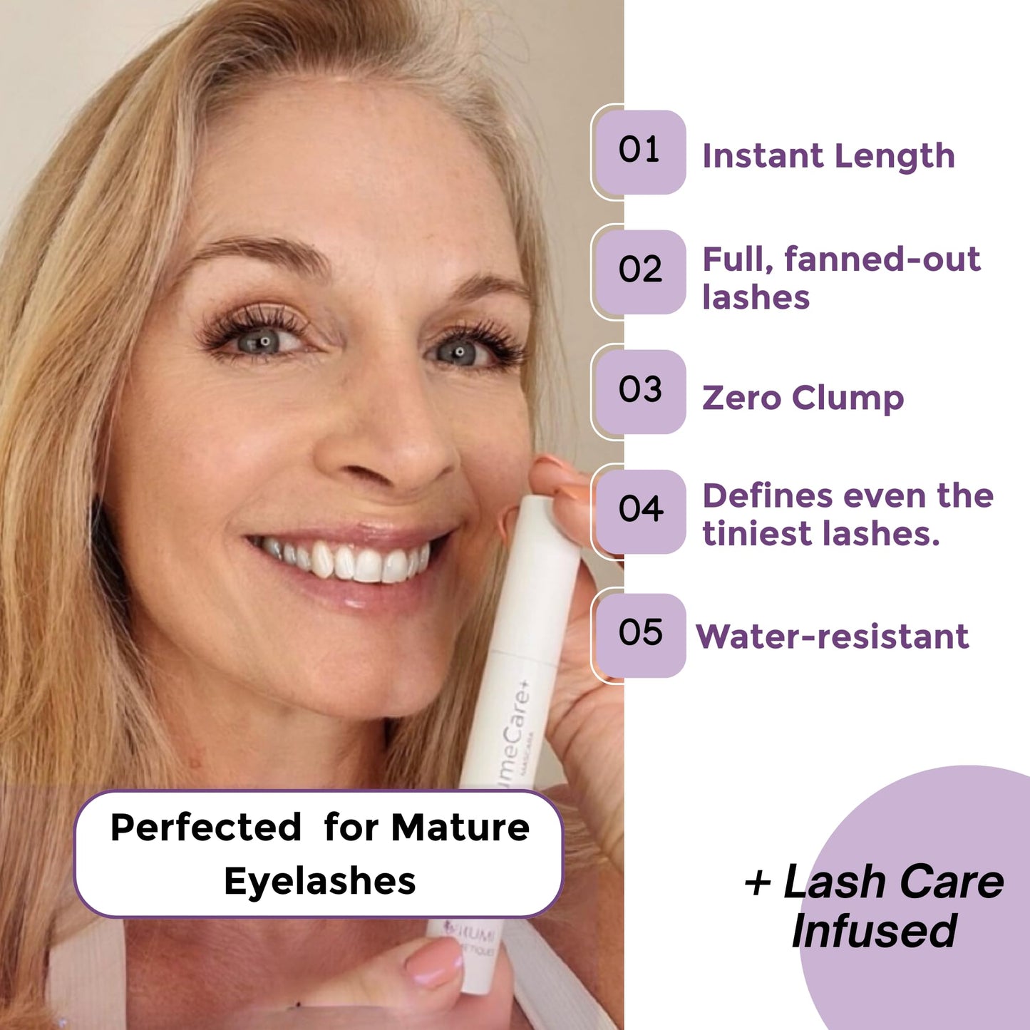 Rumi Cosmetiques VolumeCare+ Mascara For Mature Women - Extreme Length and Volume 2-in-1 Formula - No Clumps or Flaking, Long-Wearing, Hypoallergenic…