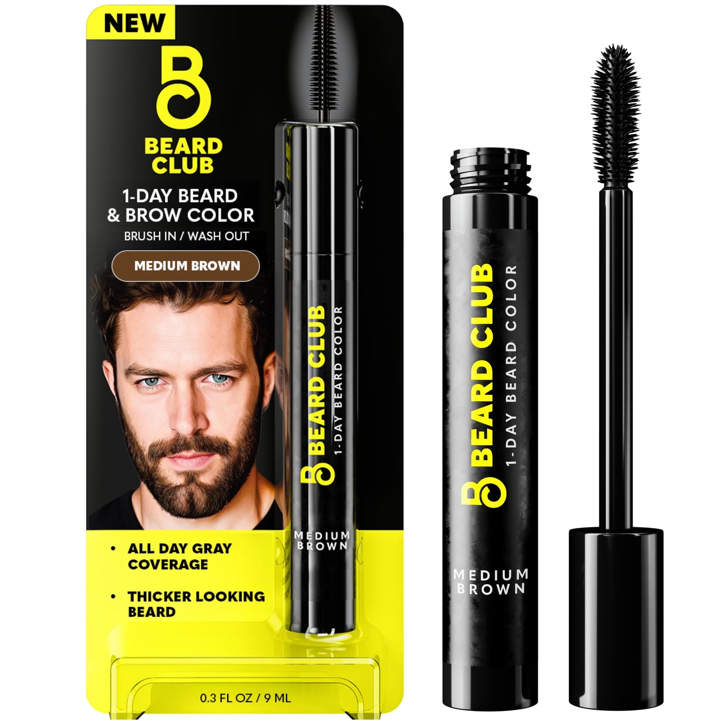 The Beard Club 1 Day Temporary Beard Dye for Men - Medium Brown Beard, Mustache & Eyebrow Color for a Fuller, Well-Defined Look, Water & Sweat