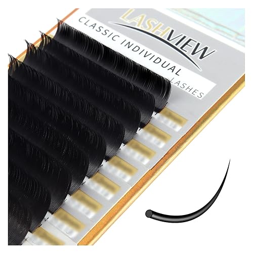 LASHVIEW Silk Fake Eyelash Extensions C Curl 13mm 0.20 Thickness Thick Lashes Semi-Permanent Eyelashes Natural Individual Application for Professional