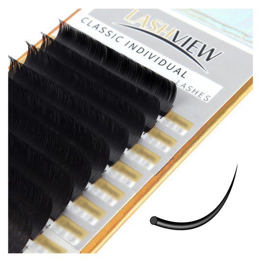 LASHVIEW Silk Fake Eyelash Extensions C Curl 13mm 0.20 Thickness Thick Lashes Semi-Permanent Eyelashes Natural Individual Application for Professional