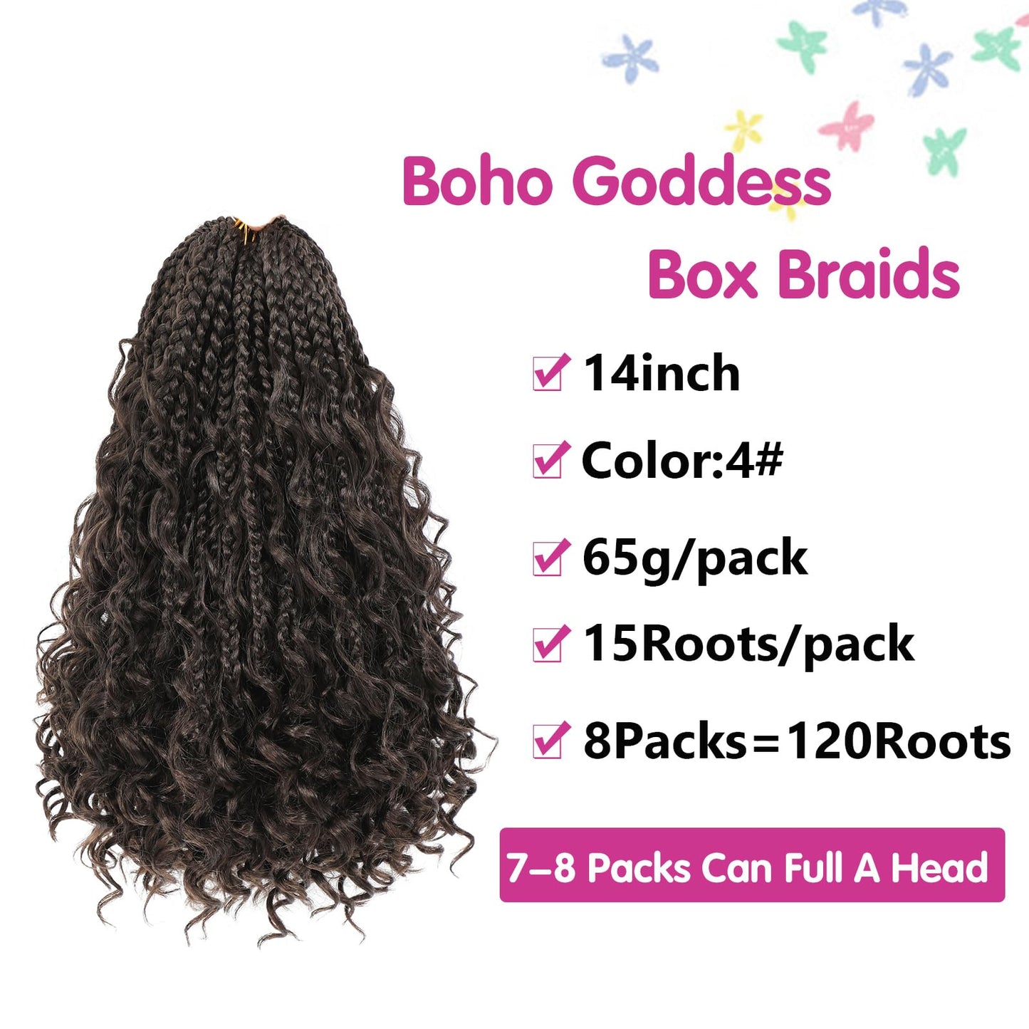 Wodun 14inch Goddess Box Braids Crochet Hair Pre Looped Box-Braids Crochet-Hair with Curly Ends For Black Women Synthetic 3X Bohemian Box Braiding