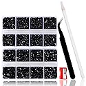 QPRETTY DU 10400 Black Rhinestones, Jelly Resin Crystals for Nails, Flatback Non Hotfix DIY Crystals with 15 cm Pencil Sharpener and Tweezer & Picker