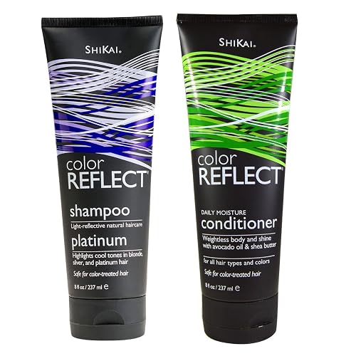 Shikai Color Reflect Platinum Shampoo and Shikai Color Reflect Daily Moisture Conditioner Bundle With Blue Malva, Avocado Oil, Panthenol (Provitamin