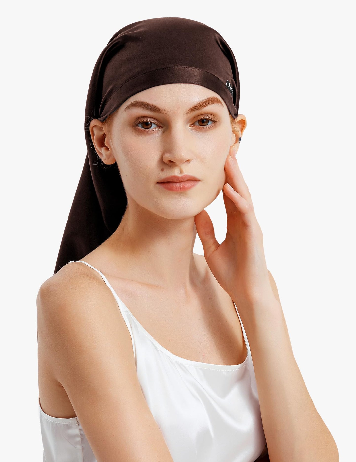 LilySilk 100% Silk Bonnet Mulberry 19 Momme Silk Sleep Cap Long for Curly Hair Night Cap for Sleeping, Silk Hair Wrap for Women Dark Brown Beauty and Personal Care LilySilk
