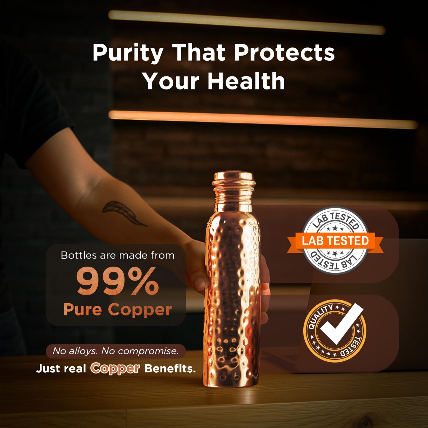 New Launch Copper Water Bottle 34 Ounces | 100% Pure Copper For Ayurveda Health Benifit | Hammered Design Handmade For Drinking Water | Tested Leak…
