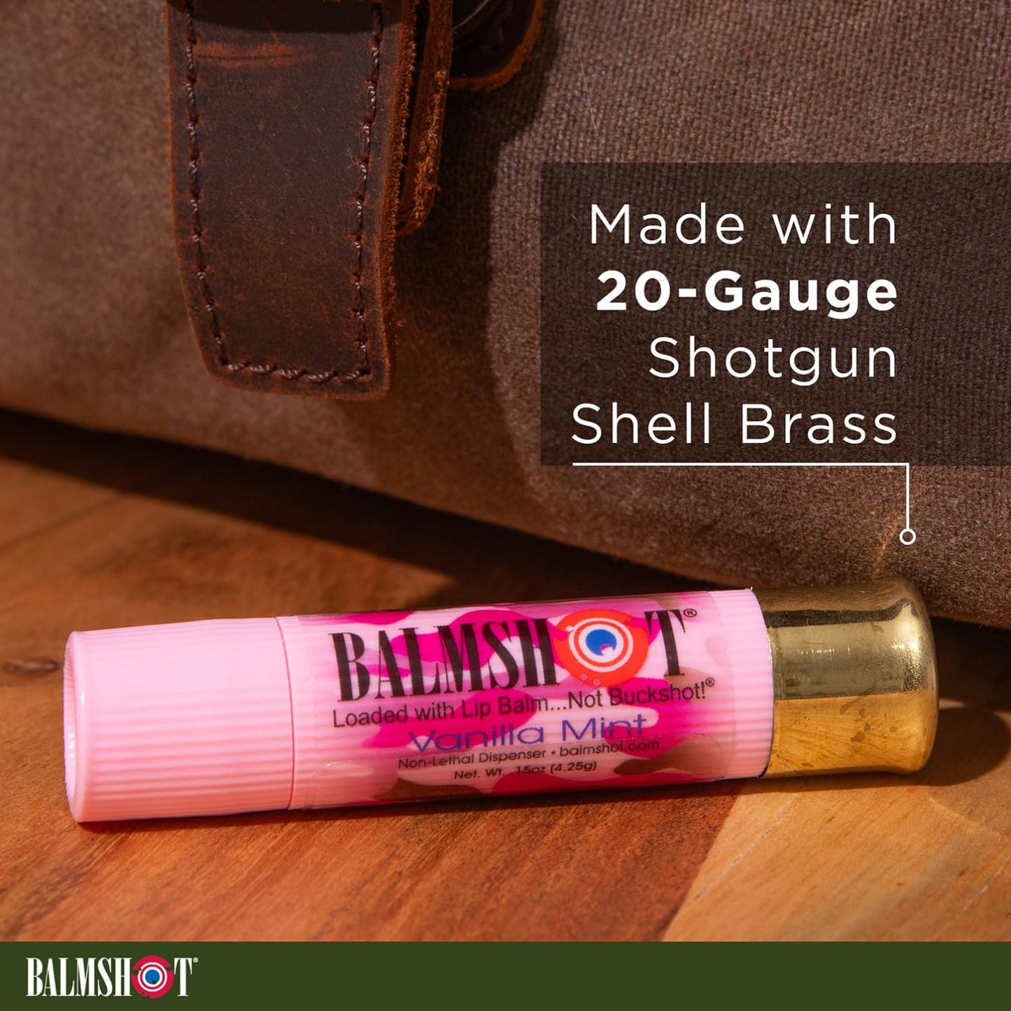 BALMSHOT Camo Vanilla Mint Lip Balm SPF 15 - Beeswax Chapstick in 20-Gauge Brass Shotgun Shell Tube, Outdoor Lip Protector for Hunting, Fishing