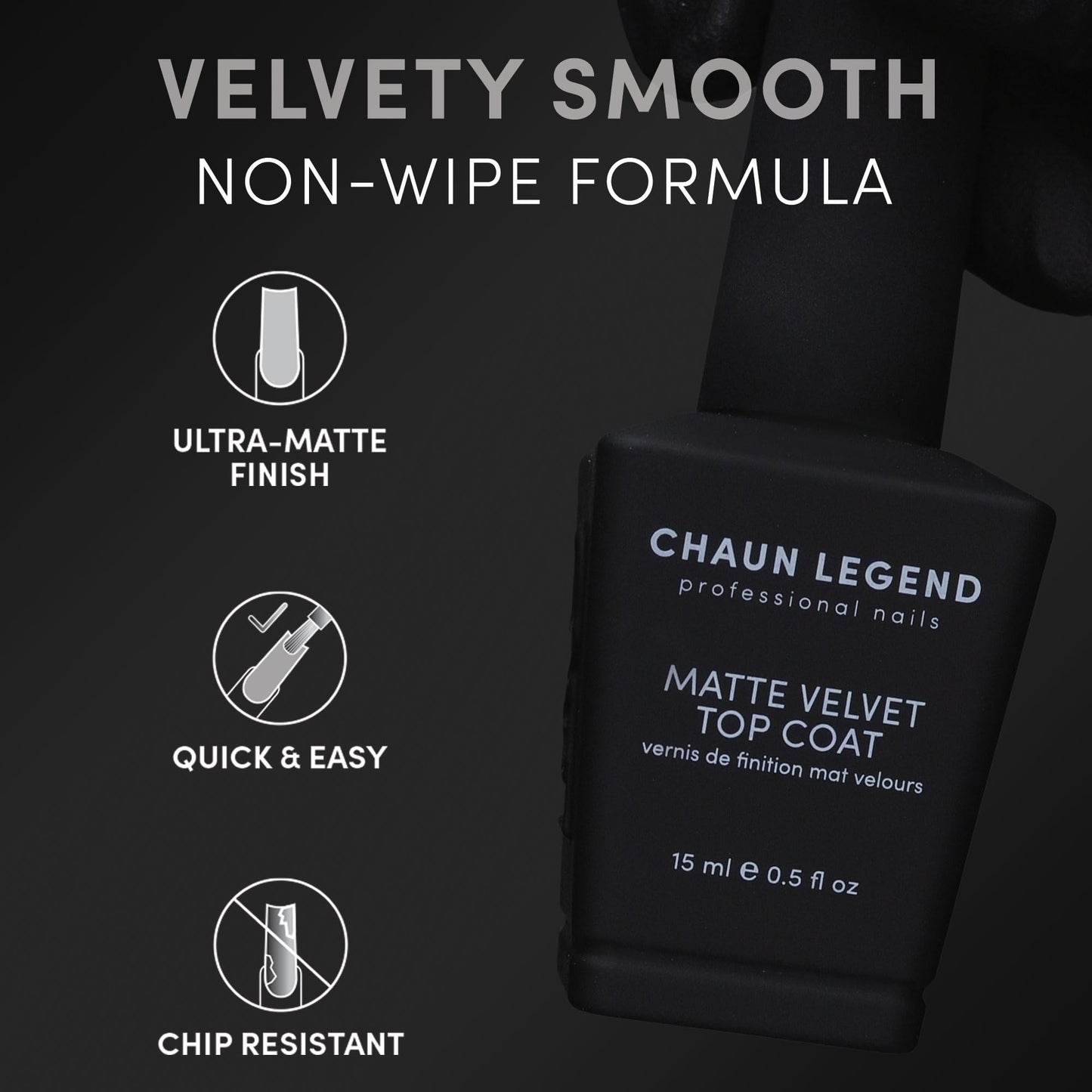 CHAUN LEGEND Velvet Matte Top Coat | Ultra Matte Finish, Non-Wipe Formula | 15 ml Beauty & Personal Care Chaun Legend Professional Nails