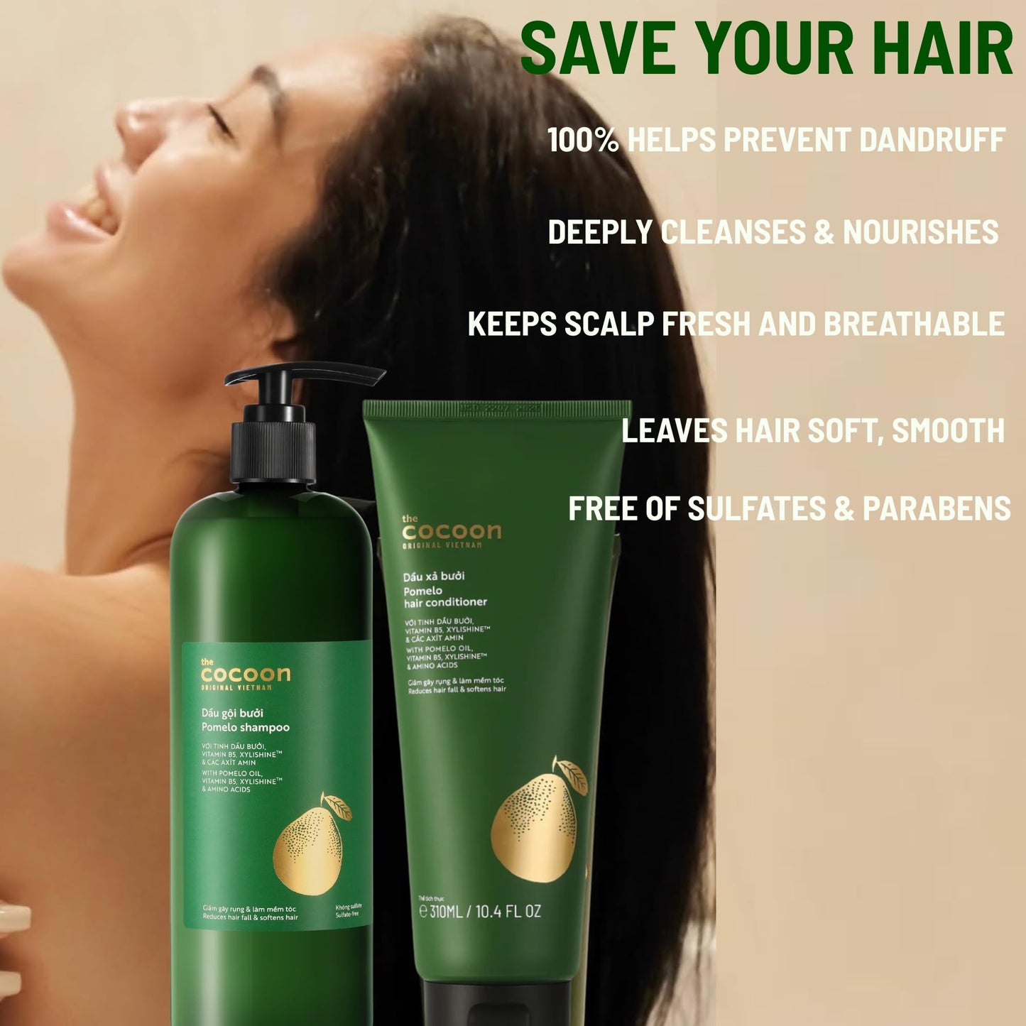 Cocoon Pomelo Shampoo & Conditioner Bundle, Sulfate Free Strengthening Hair Care Set for Weak, Thinning and Color Treated Hair, Nourishing Vegan
