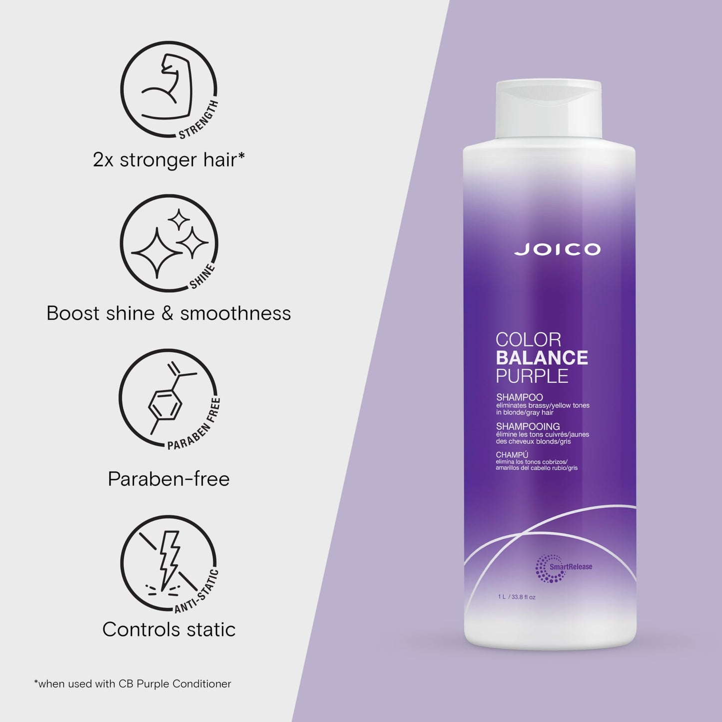 Joico Color Balance Purple Shampoo for Cool Blonde and Gray Hair | 33.8 Fl Oz