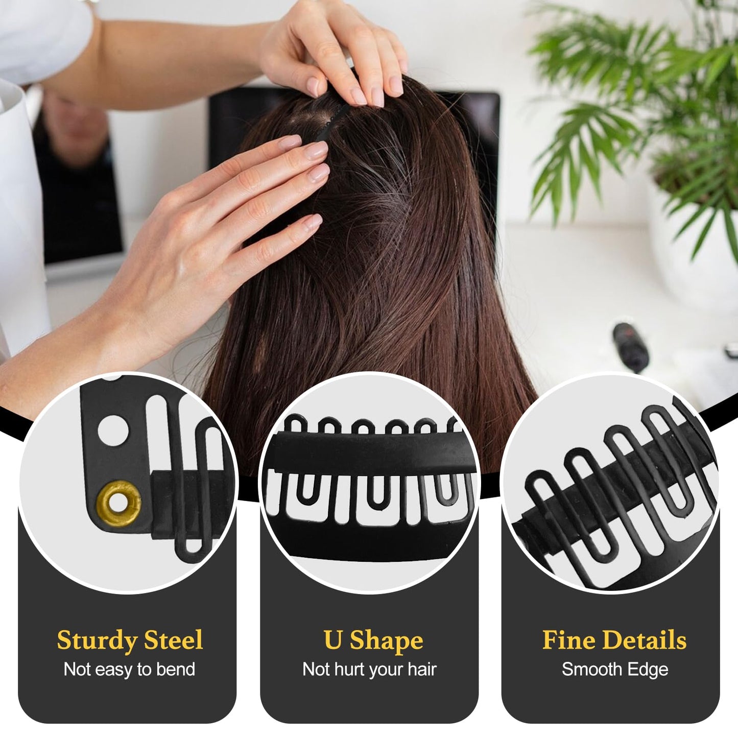 MUIIGOOD 25Pcs 32mm Hairpieces Snap Clips U Shape Wig Clips for Hair Extensions Making Wig Accessories Set Tools (Black) Beauty and Personal Care MUIIGOOD