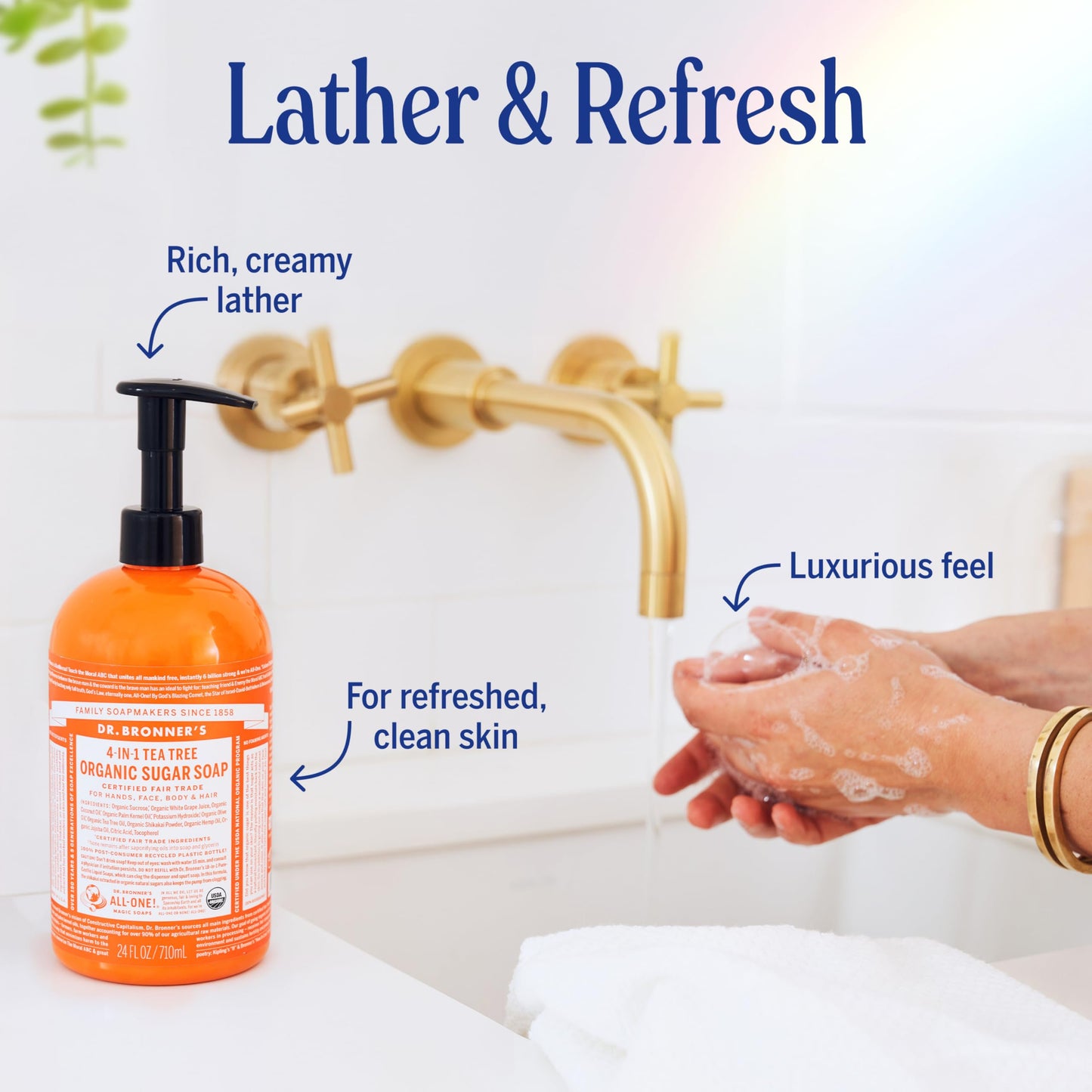 Dr. Bronner's - Organic Sugar Soap (Tea Tree, 24 Ounce) - Made with Organic Oils, Sugar and Shikakai Powder, 4-in-1 Uses: Hands, Body, Face and Hair