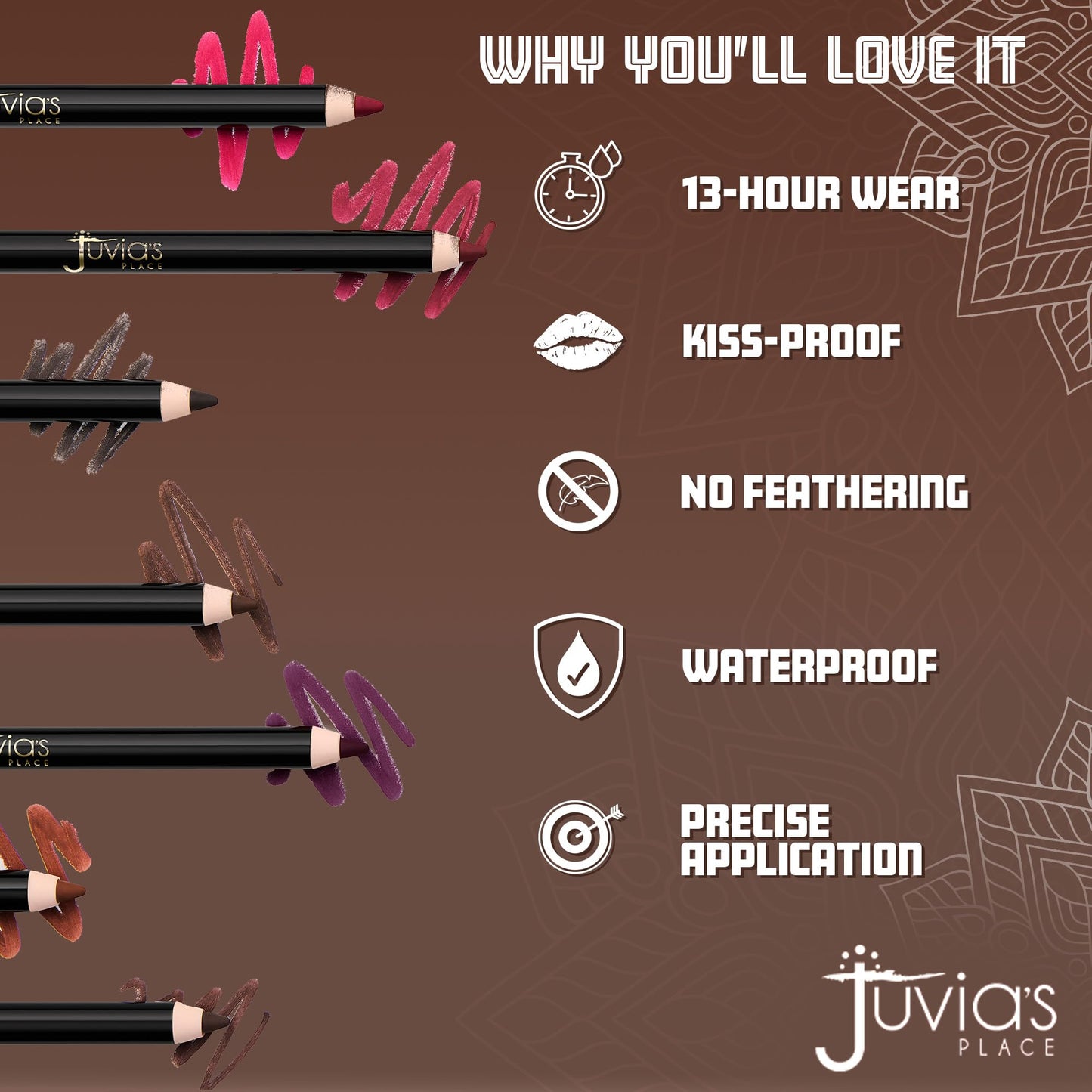 Juvia's Place Long Wear Lip Pencil - Scorpio - Waterproof & Kiss-proof, Long Lasting Lip Liner, Smooth Makeup Application - Soft Matte Finish Base