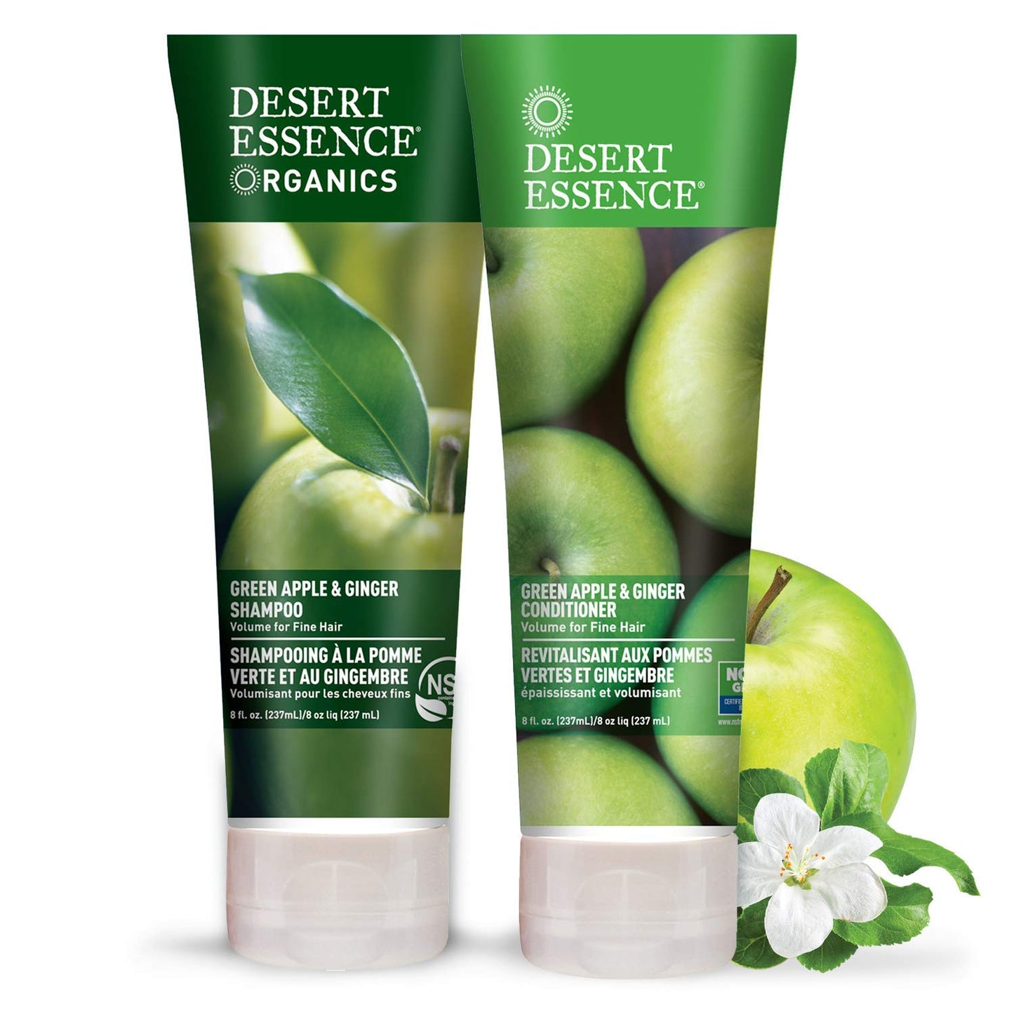 Desert Essence Green Apple & Ginger Shampoo & Conditioner Bundle - 8 Fl Ounce - Volume For Fine Hair - Natural - Deep Moisturizing - Antioxidants