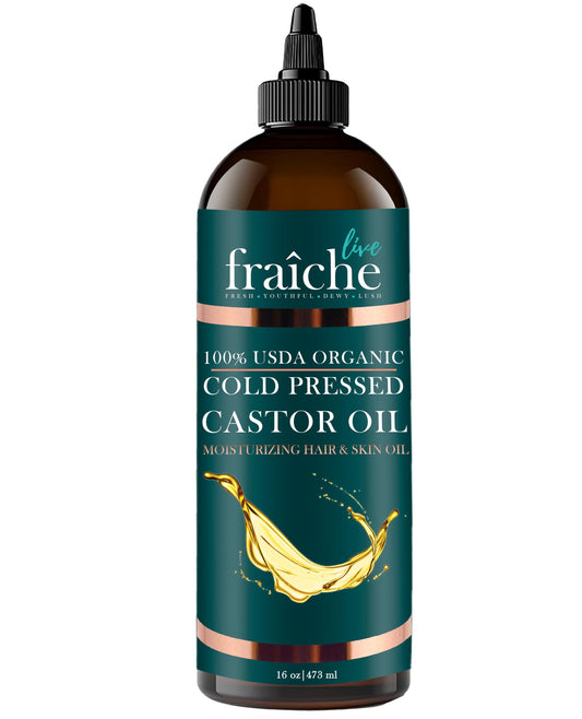 Organic Castor Oil (16oz) - Pure Castor Oil Organic Hexane Free Cold Pressed Unrefined Bottle - Natural Hair Growth Oil for Moisturizing & Healing Dry