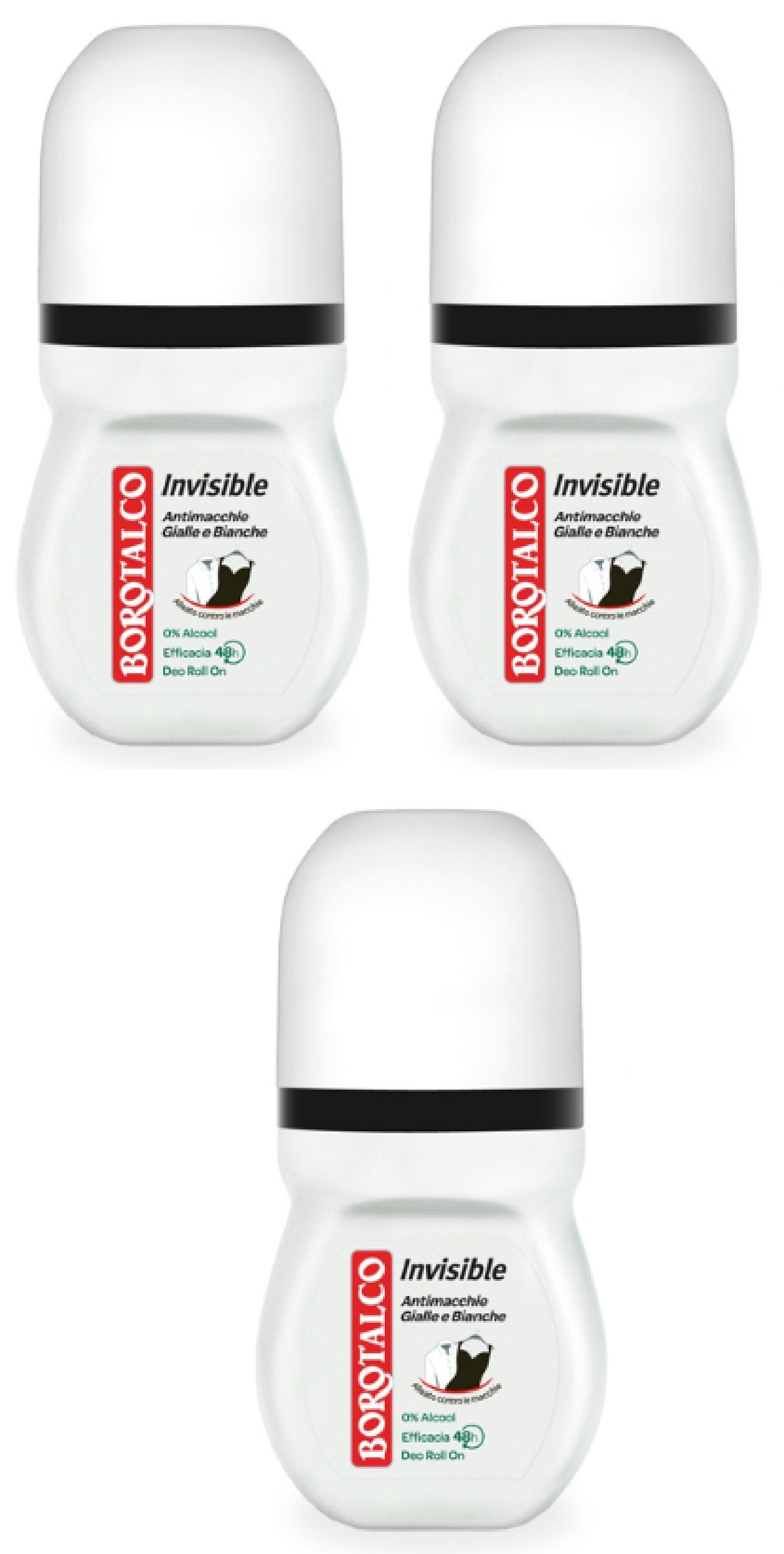 Borotalco:"Invisible" Anti-Stain Deodorant 1.69 Fluid Ounces (50ml) Deo Roll On (Pack of 3) [ Italian Import ] Beauty and Personal Care Borotalco