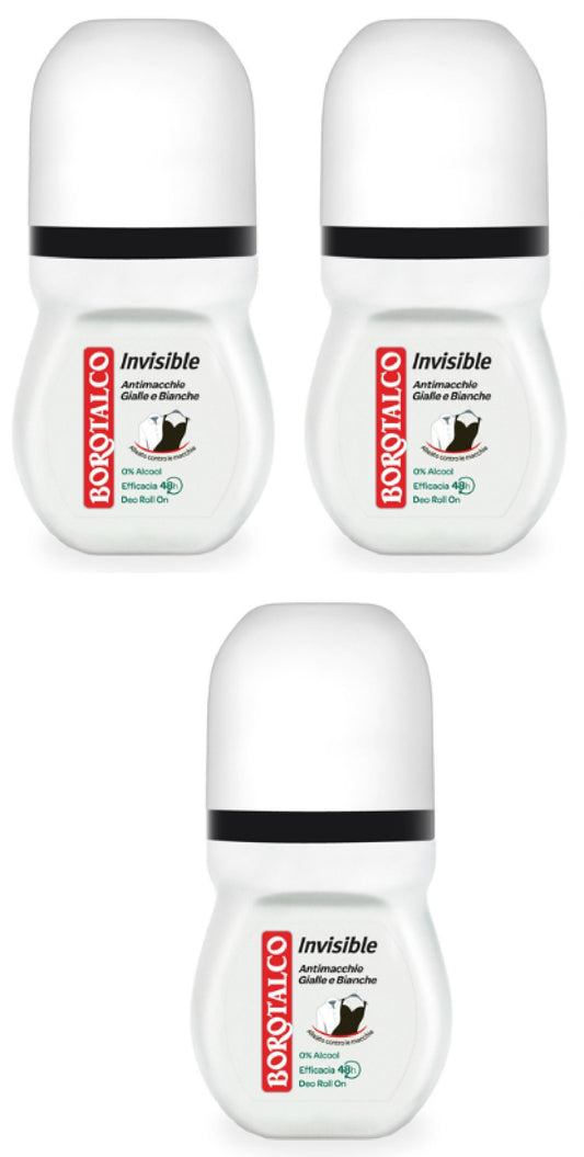 Borotalco:"Invisible" Anti-Stain Deodorant 1.69 Fluid Ounces (50ml) Deo Roll On (Pack of 3) [ Italian Import ] Beauty and Personal Care Borotalco