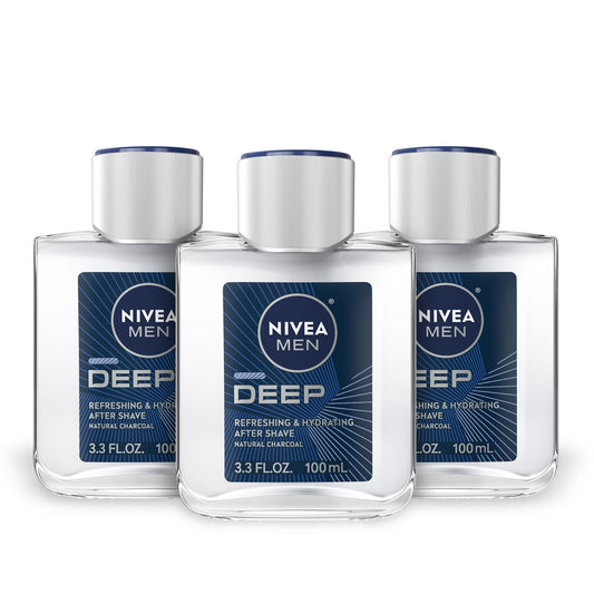 NIVEA Men DEEP Refreshing and Hydrating After Shave with Natural Charcoal, Aftershave Lotion for Men Soothes Shave Irritation, Vanilla and Bourbon