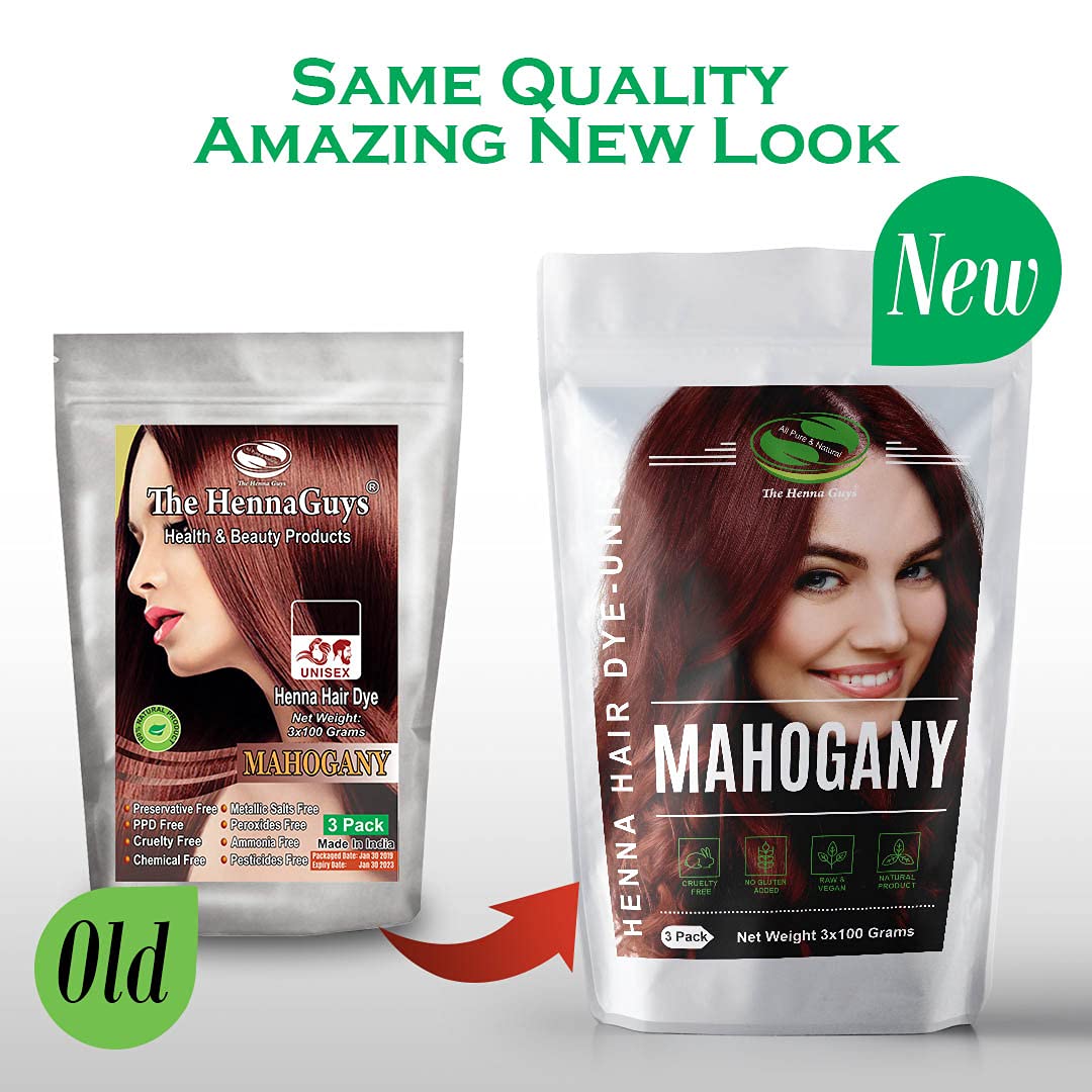 3 Packs Of Mahogany Henna Hair & Beard Color/Dye 100 Grams - Natural Hair Color, Plant-based Hair Dye - The Henna Guys