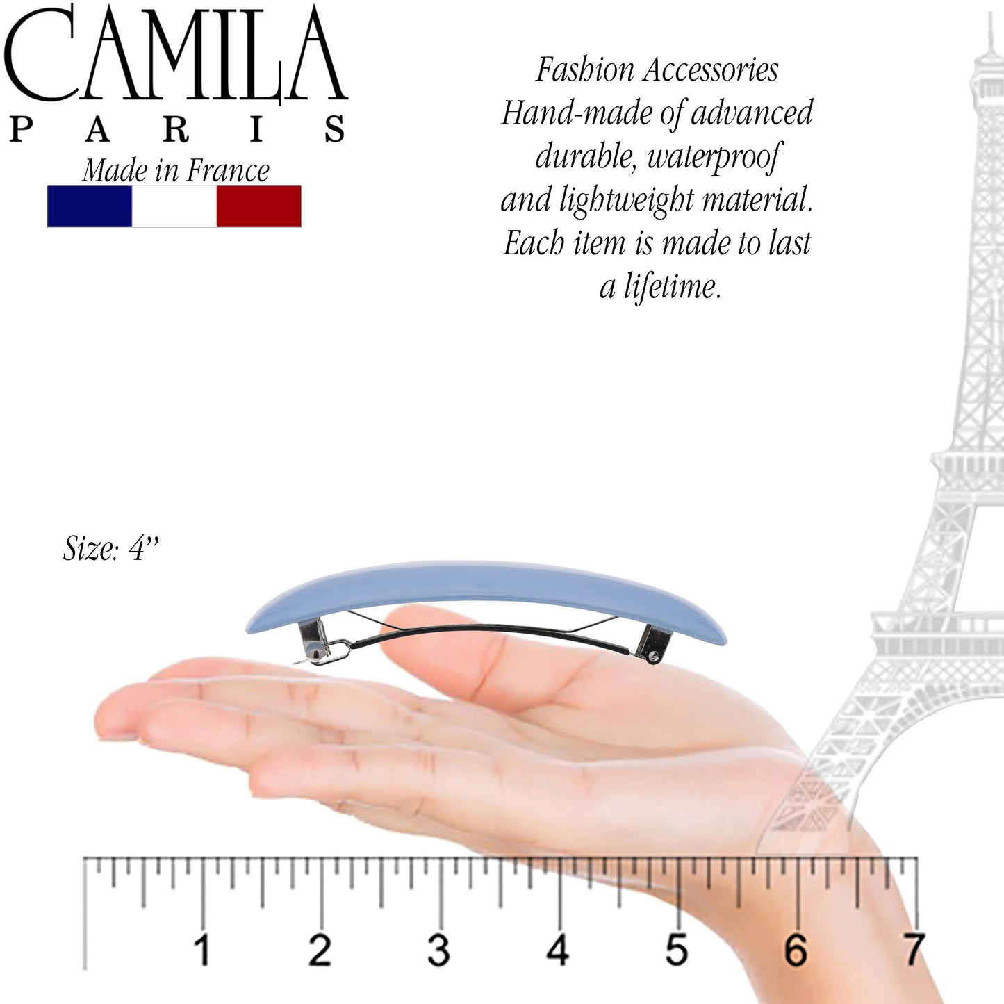 Camila Paris CP3441 French Hair Barrette Clip for Girls, Blue, Rubberized Automatic Clasp Strong Hold Grip Hair Clips for Women, No Slip and Durable