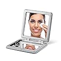 OMIRO Compact Mirror, Glitter PU 1X/3X Magnification, Ultra Portable for Purses (Silver)