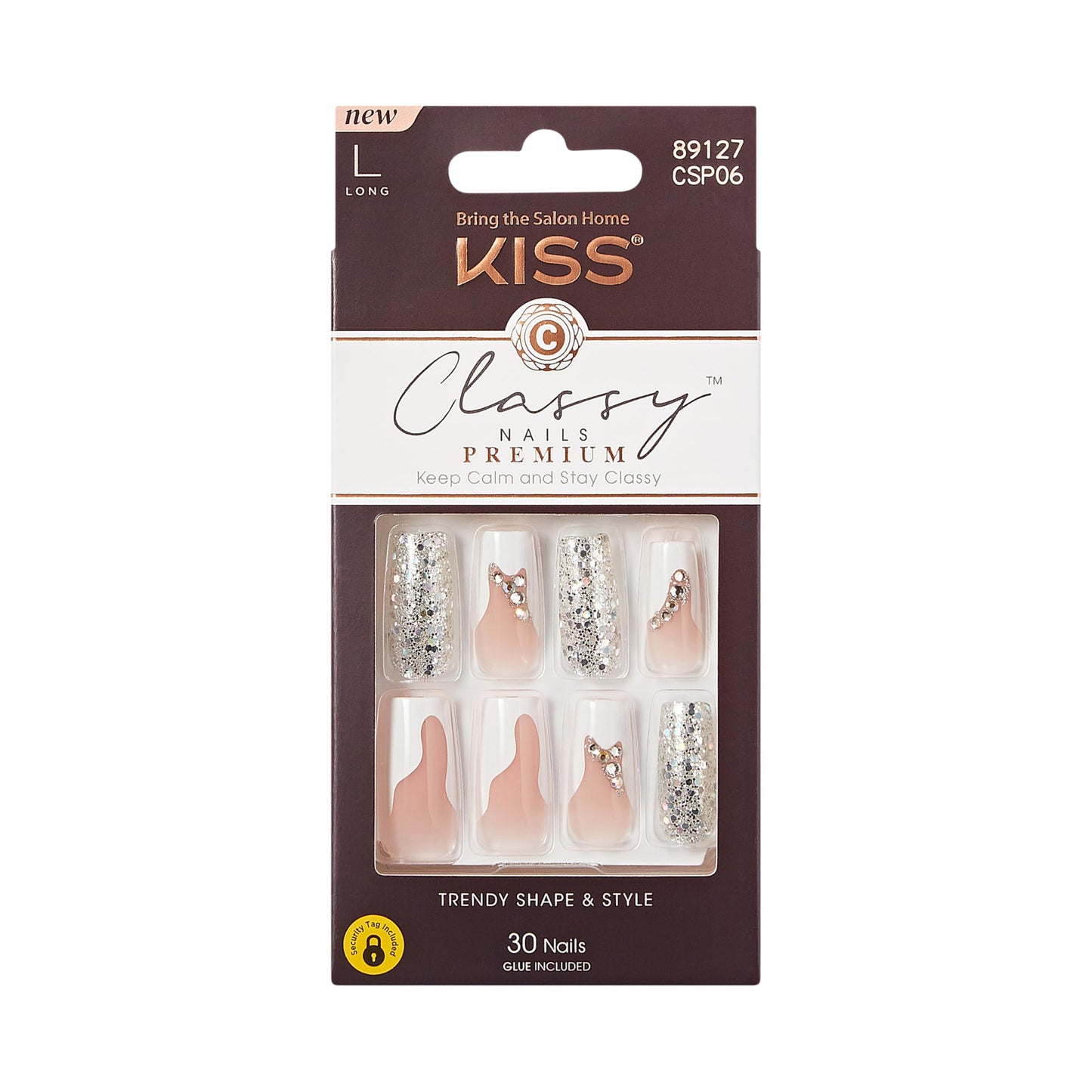 KISS Premium Classy Fake Nails - Stay Modish, Long & Square, Super Glam, Jewel Accents, Waterproof, Smudge Proof, No Dry Time, Durable, Takes Minutes Beauty & Personal Care KISS