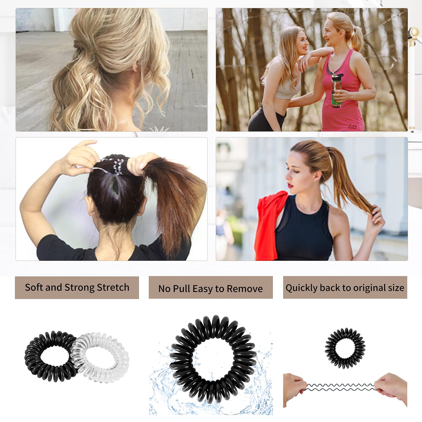 79STYLE 50pcs Spiral Hair Ties For Women Coil Hair Bands Coil Scrunchies Ponytail Holder Plastic Phone Cord Hair Coils For Thin Hiar No Damage