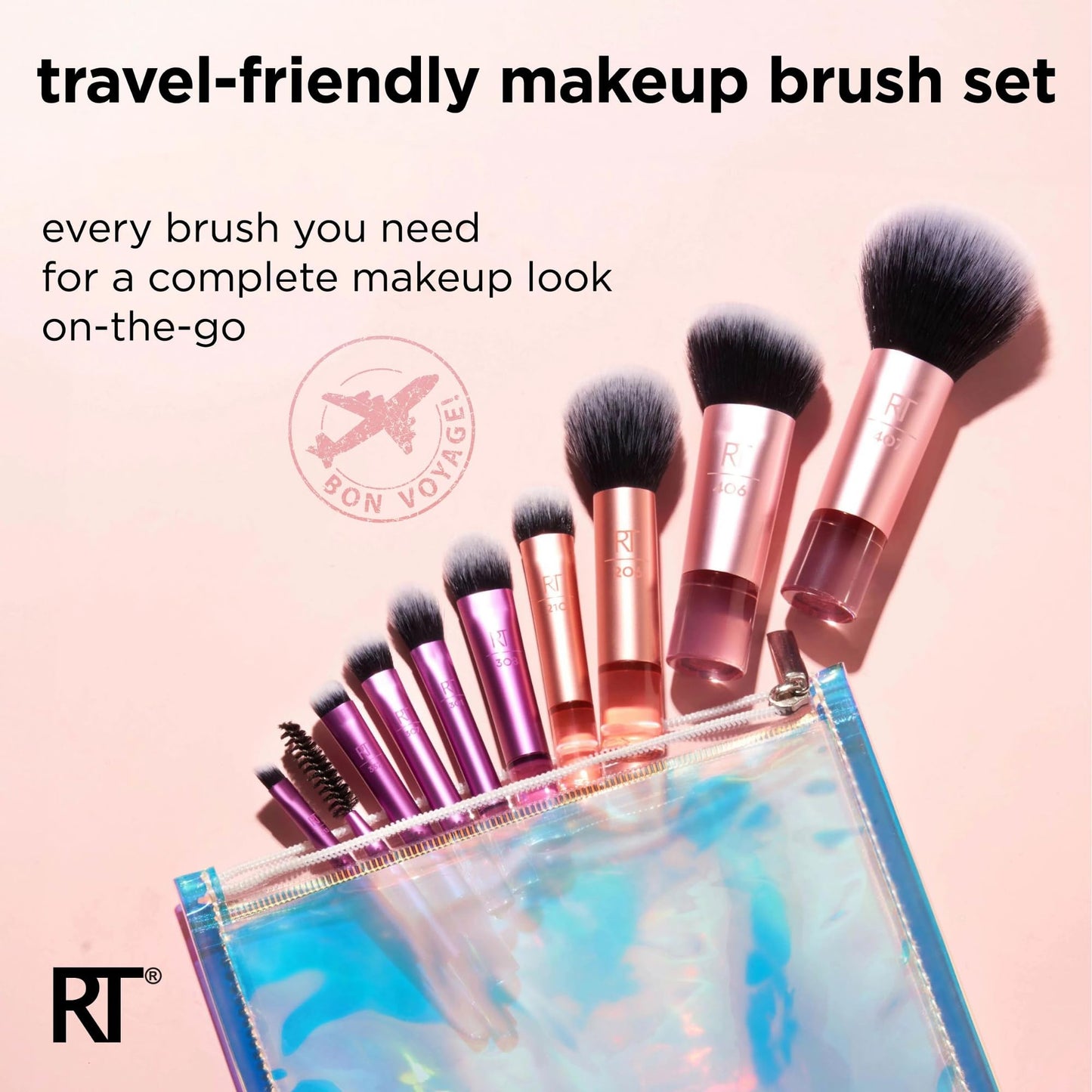 Real Techniques 11 Piece Travel Fantasy Mini Brush Set, Travel Size Makeup Brushes For Foundation Eyeshadow, Powder, Blush, Contour, & Concealer