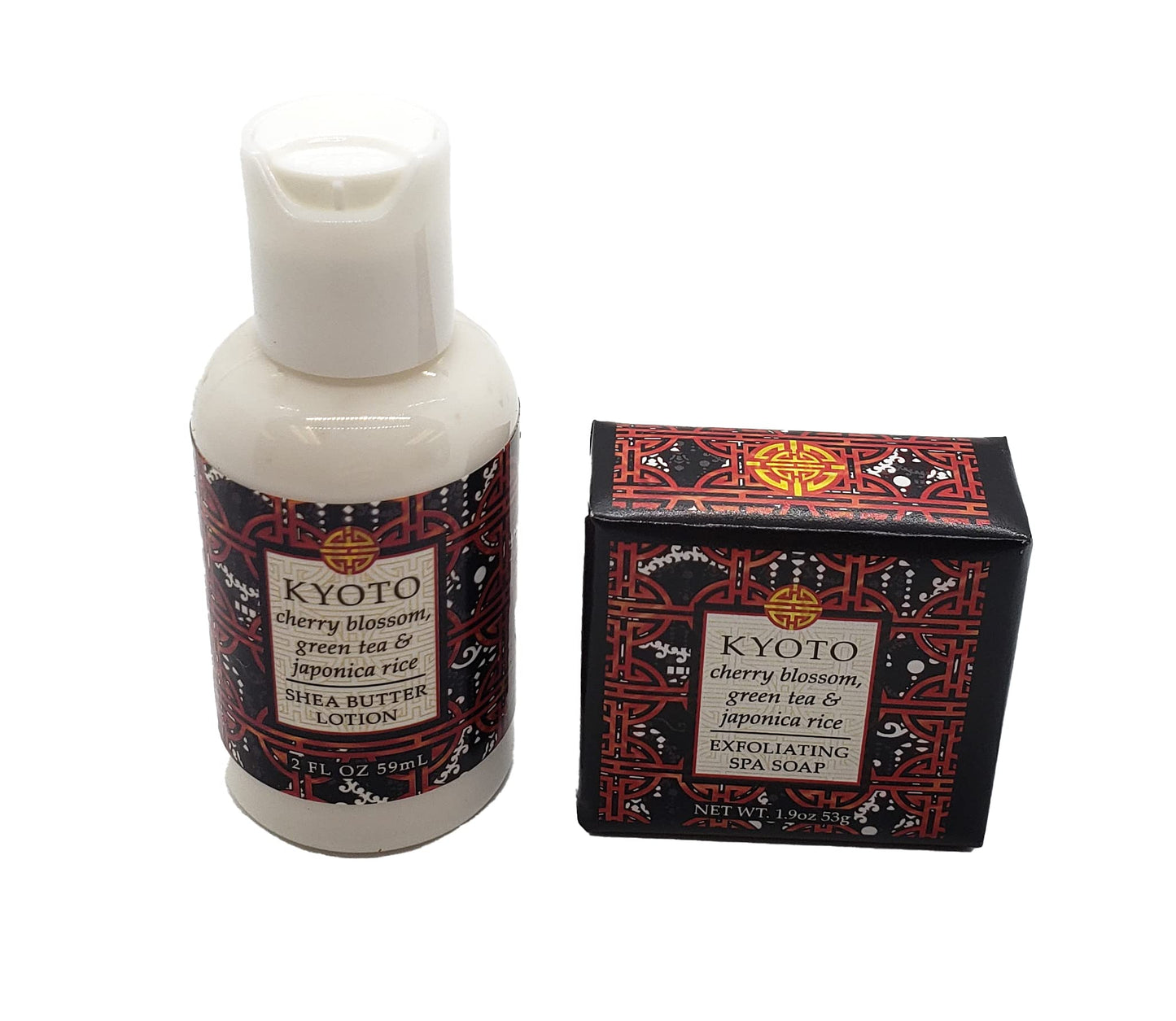 Greenwich Bay Trading Company Destination Collection Bundle: Kyoto - 2oz Mini Wrapped Soap Block + 2oz Mini Shea Butter Lotion