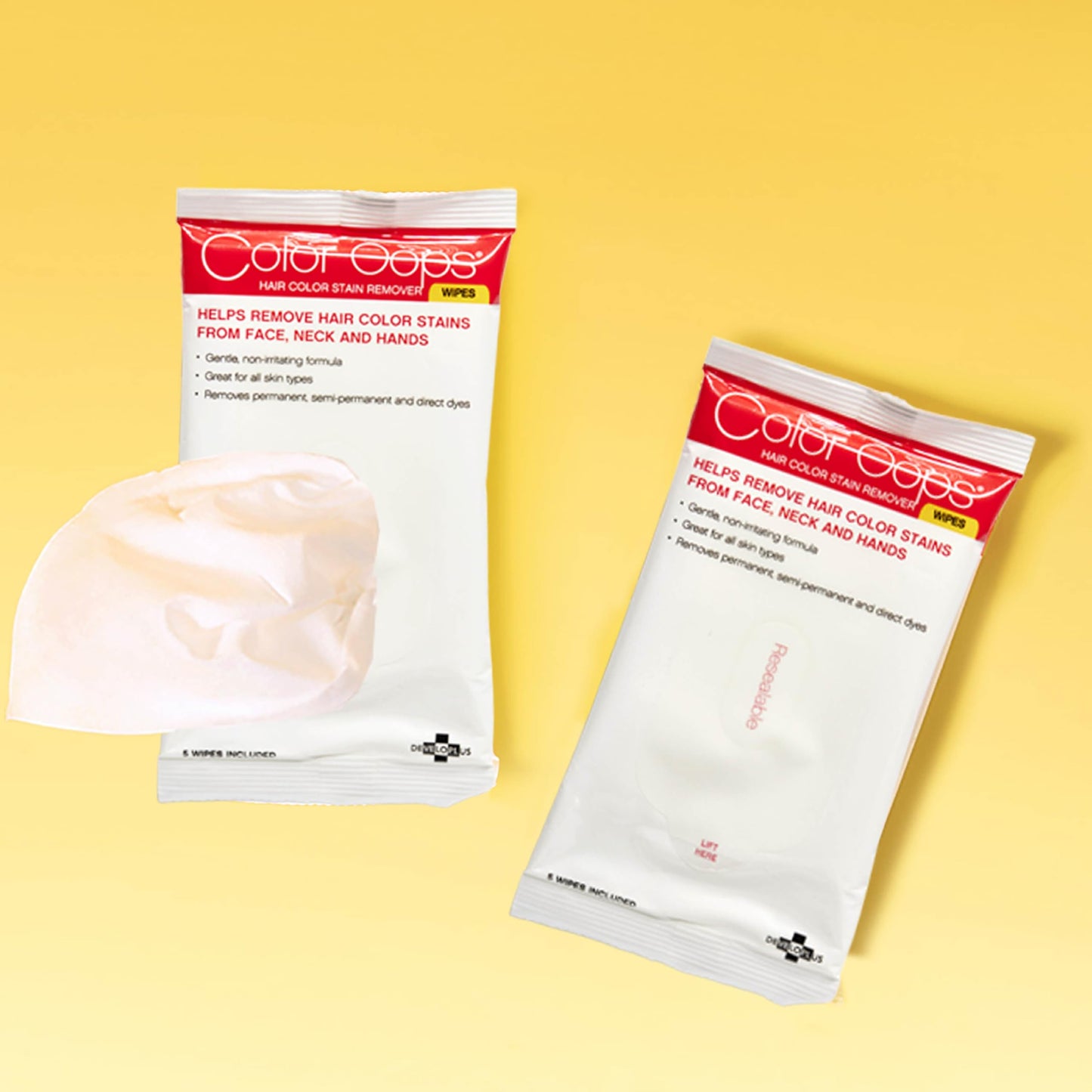 Color Oops Hair Color Remover Wipes, 5 Count, Coconut Oil Base Quickly and Gently Removes Temporary, Semi-Permanent, & Permanent Hair Color Stains