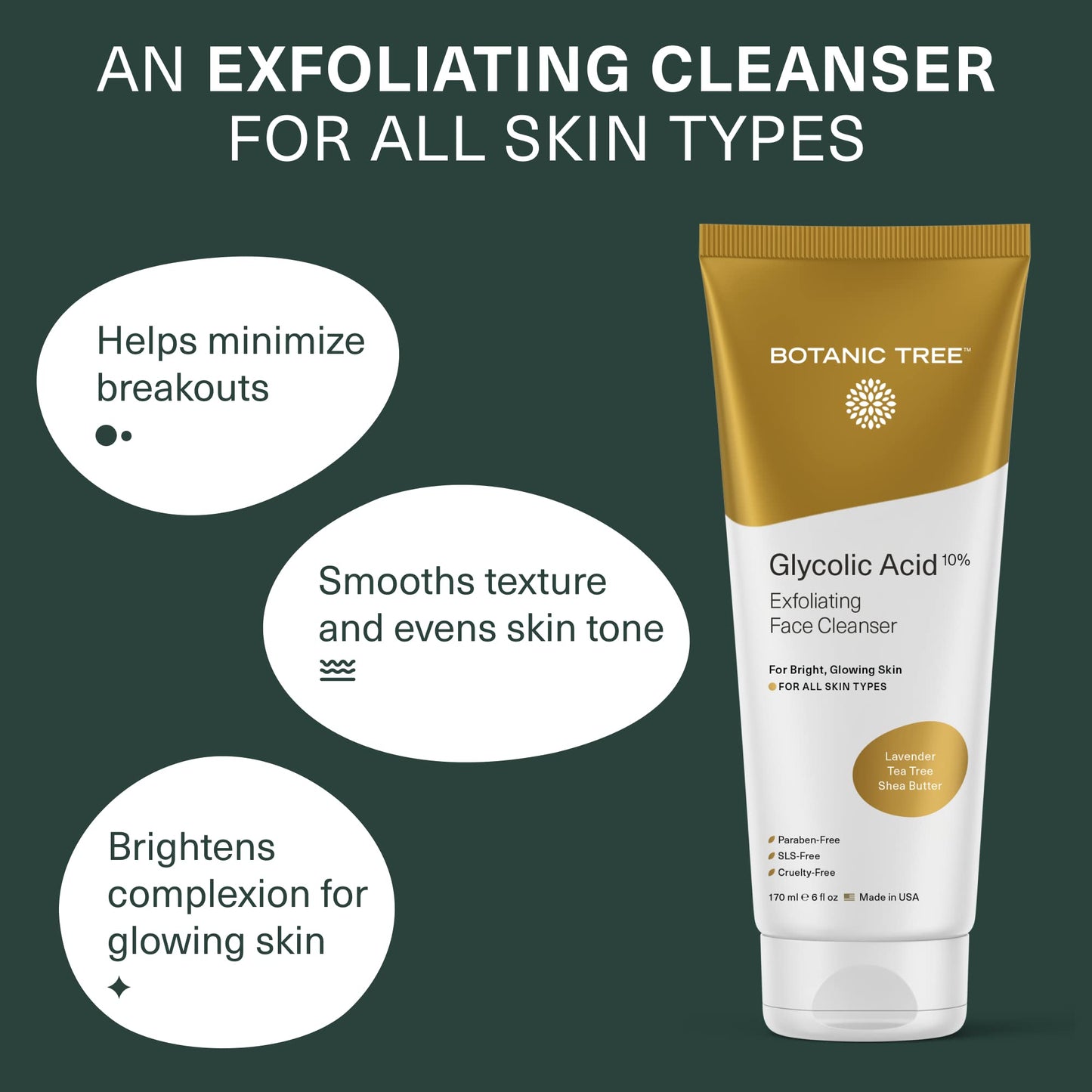 Botanic Tree Glycolic Acid Face Wash - Facial Cleanser and Scrub - 10% Glycolic Acid, AHA - Salicylic Cleanser - 6 fl. oz Beauty and Personal Care Botanic Tree