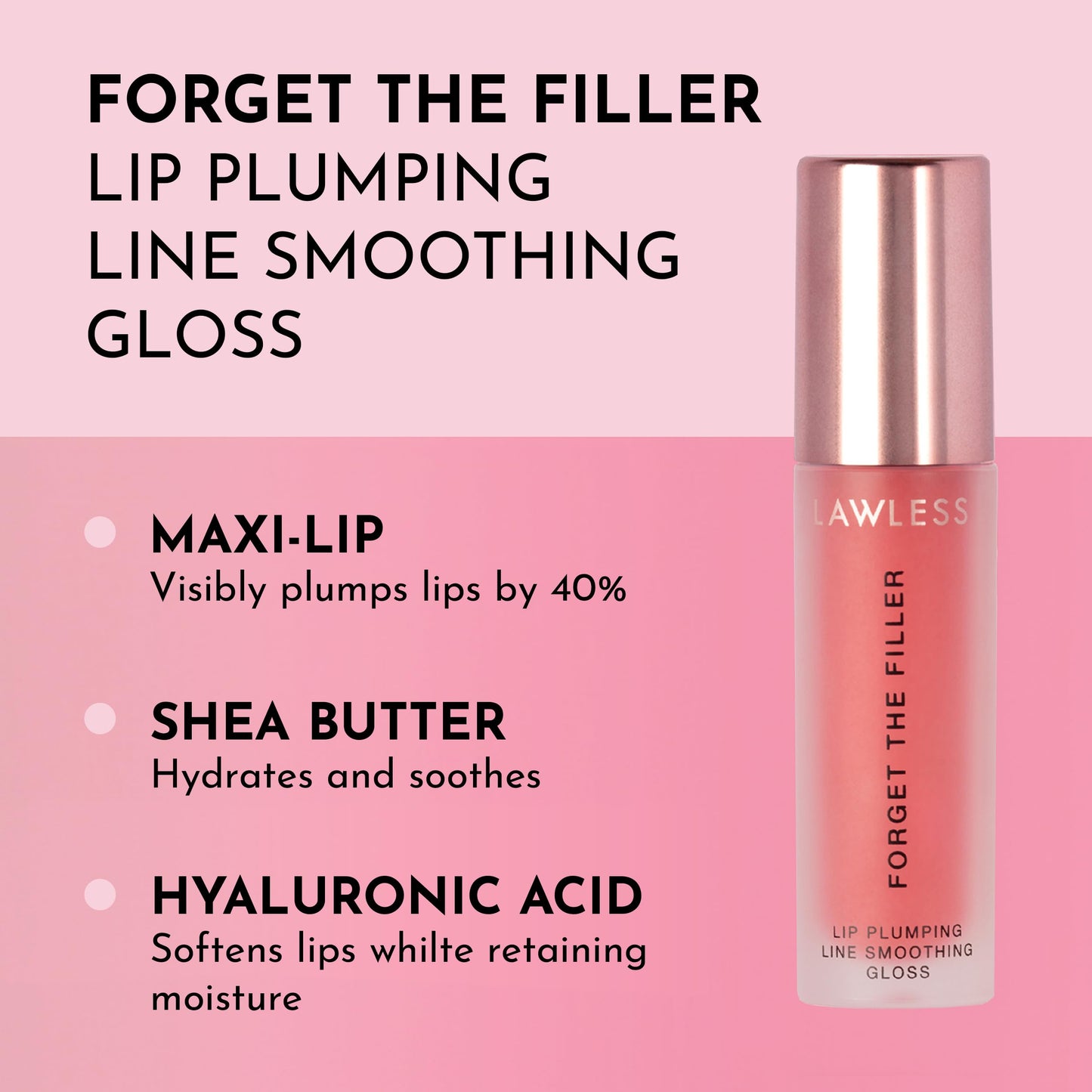 Lawless Forget the Filler Lip Plumping Line Smoothing Gloss - Cherry Vanilla - Premium Volumizing Lip Gloss with Natural Ingredients Designed to