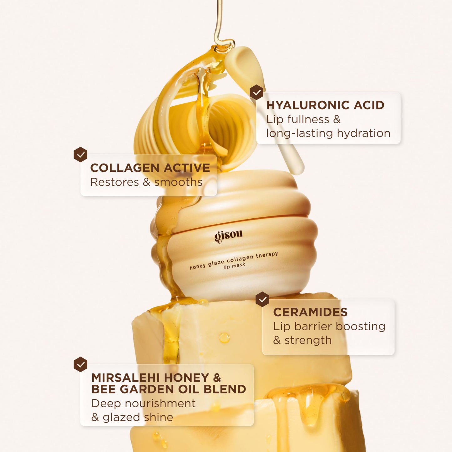 Gisou Honey Glaze Collagen Therapy Lip Mask - Intense Hydration, Visible Repair & Glazed Shine with Mirsalehi Honey, Collagen Active & Hyaluronic Acid Beauty and Personal Care Gisou