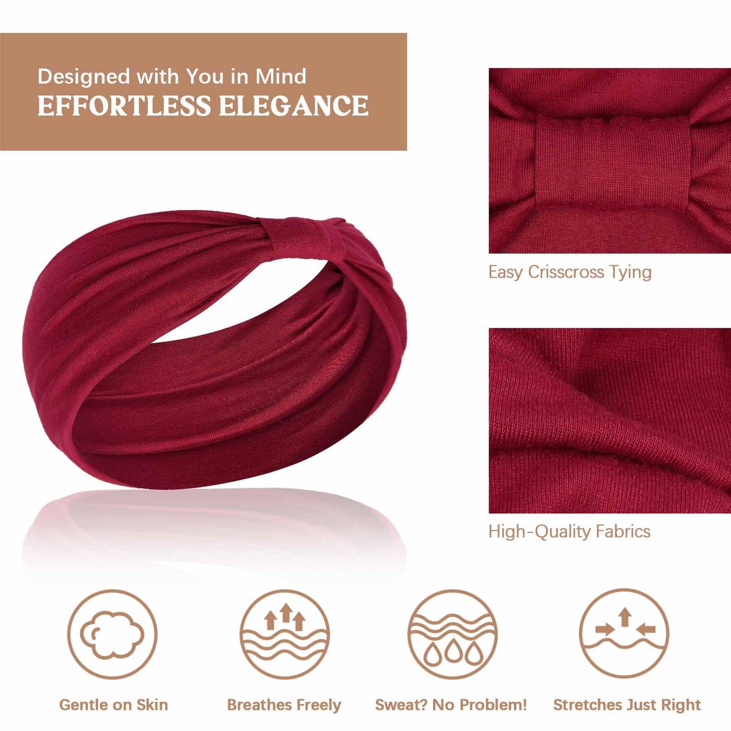 Awumbuk Wide Headbands for Women Knotted No Slip Head Bands Soft Turban Headband Hair Accessories Boho African Solid Color Head Wraps for Women Yoga Beauty and Personal Care Awumbuk