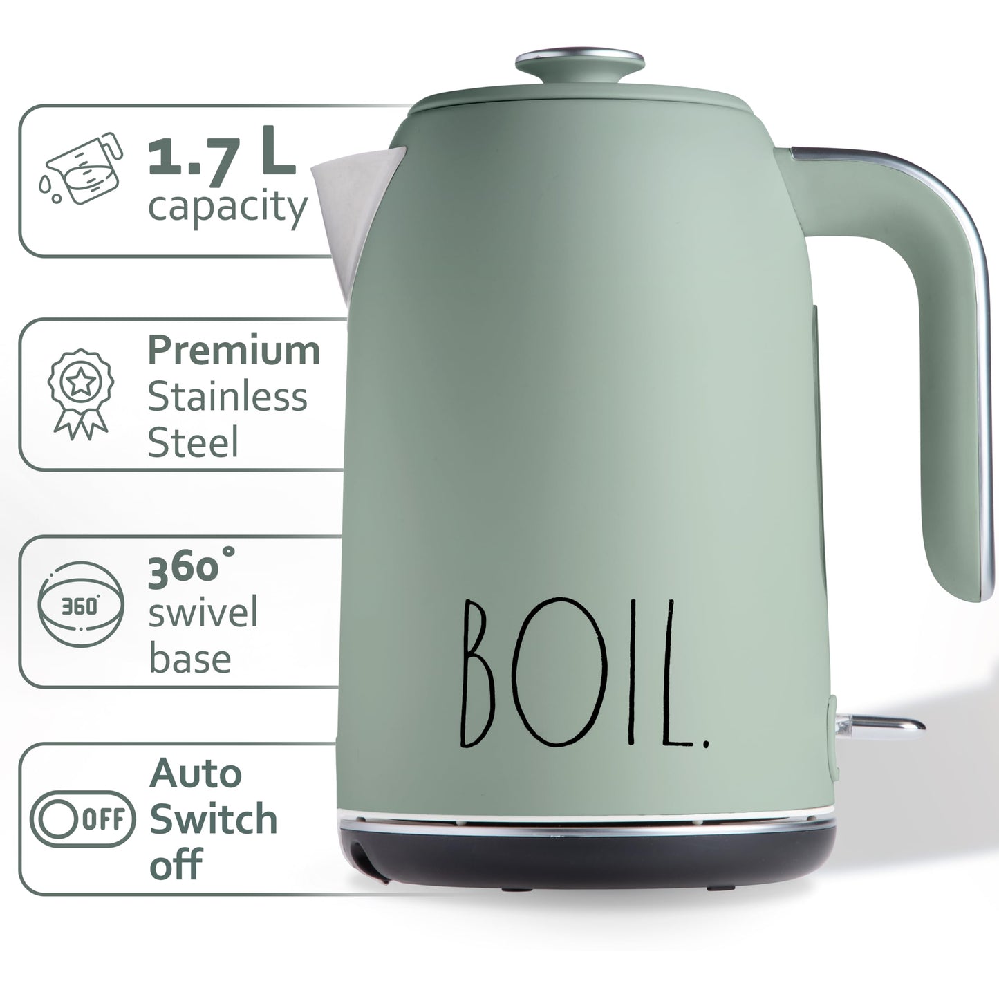 Rae Dunn Electric Hot Water Kettle - Stainless Steel Coffee Maker, Tea Kettle, Swivel Base, With Automatic Shut Off Boil-Dry Protection, Easy Pour…