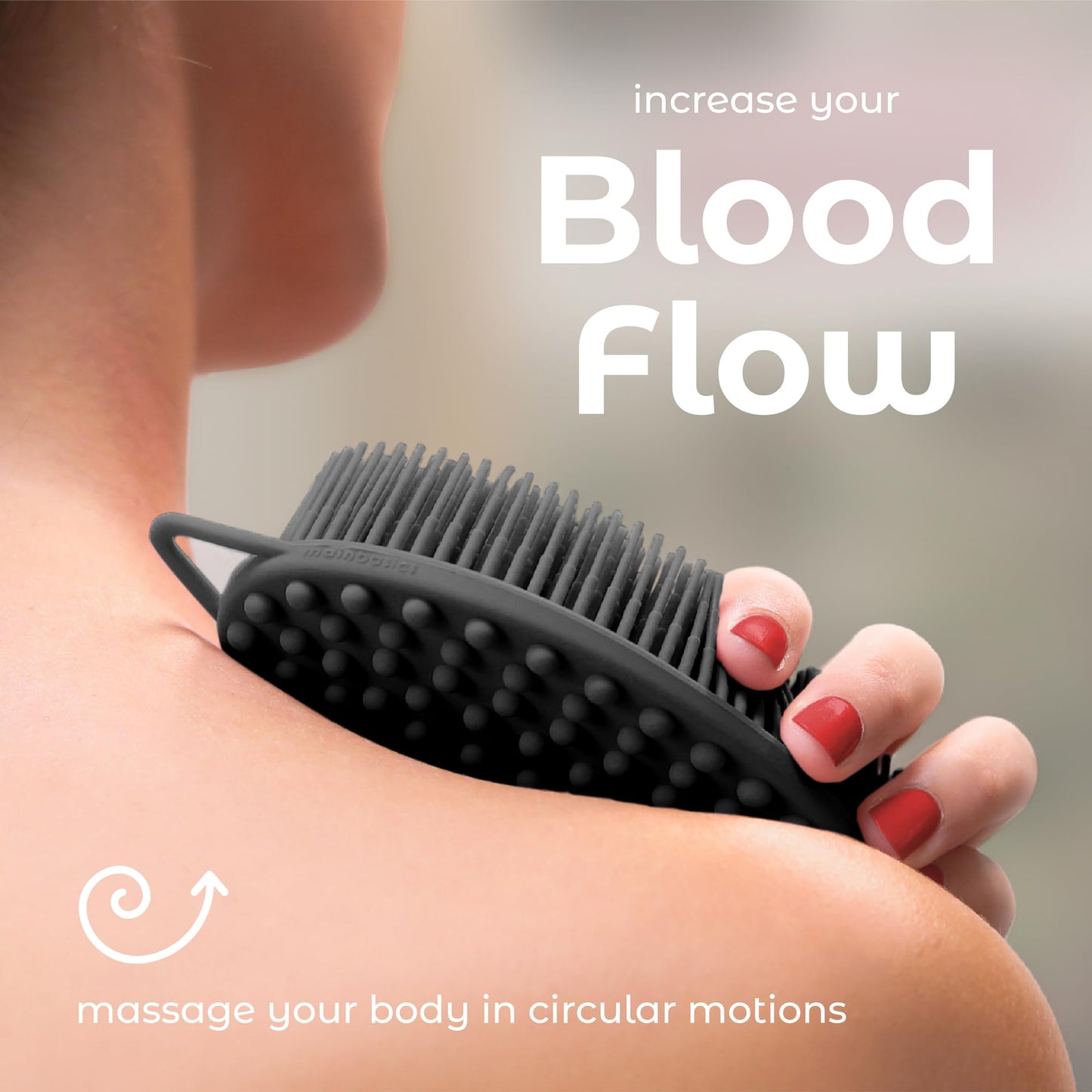 MainBasics Silicone Body Scrubber Dual-Sided Shower Loofah and Massaging Nodes (Black, Massage)