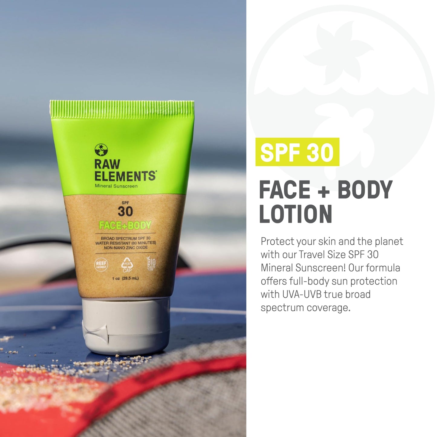 Raw Elements Face and Body All-Natural Mineral Sunscreen, Travel Size 1oz (1-Pack)