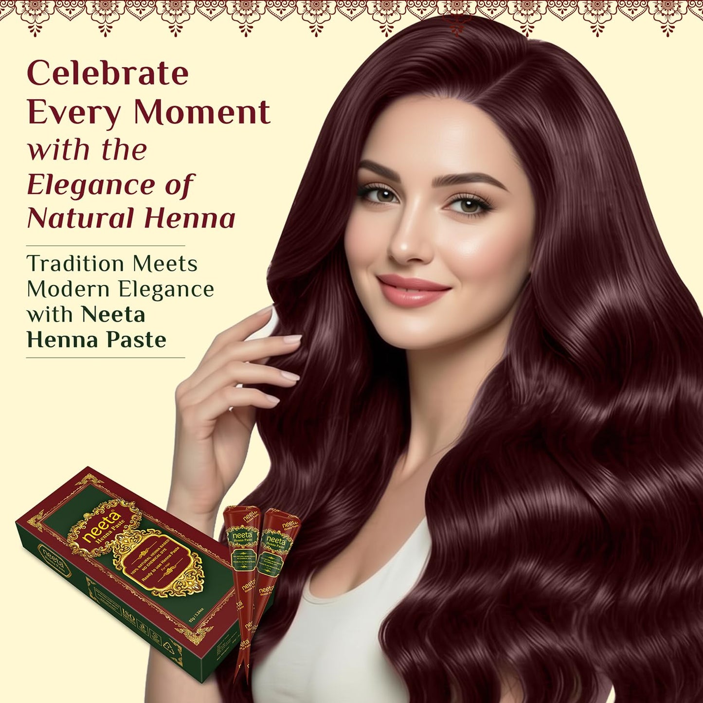 Neeta Ready-to-Use Henna Paste for Hair - Herbal Henna-Based Formula - Reddish Brown - Pack of 4 Cones Beauty and Personal Care Neeta
