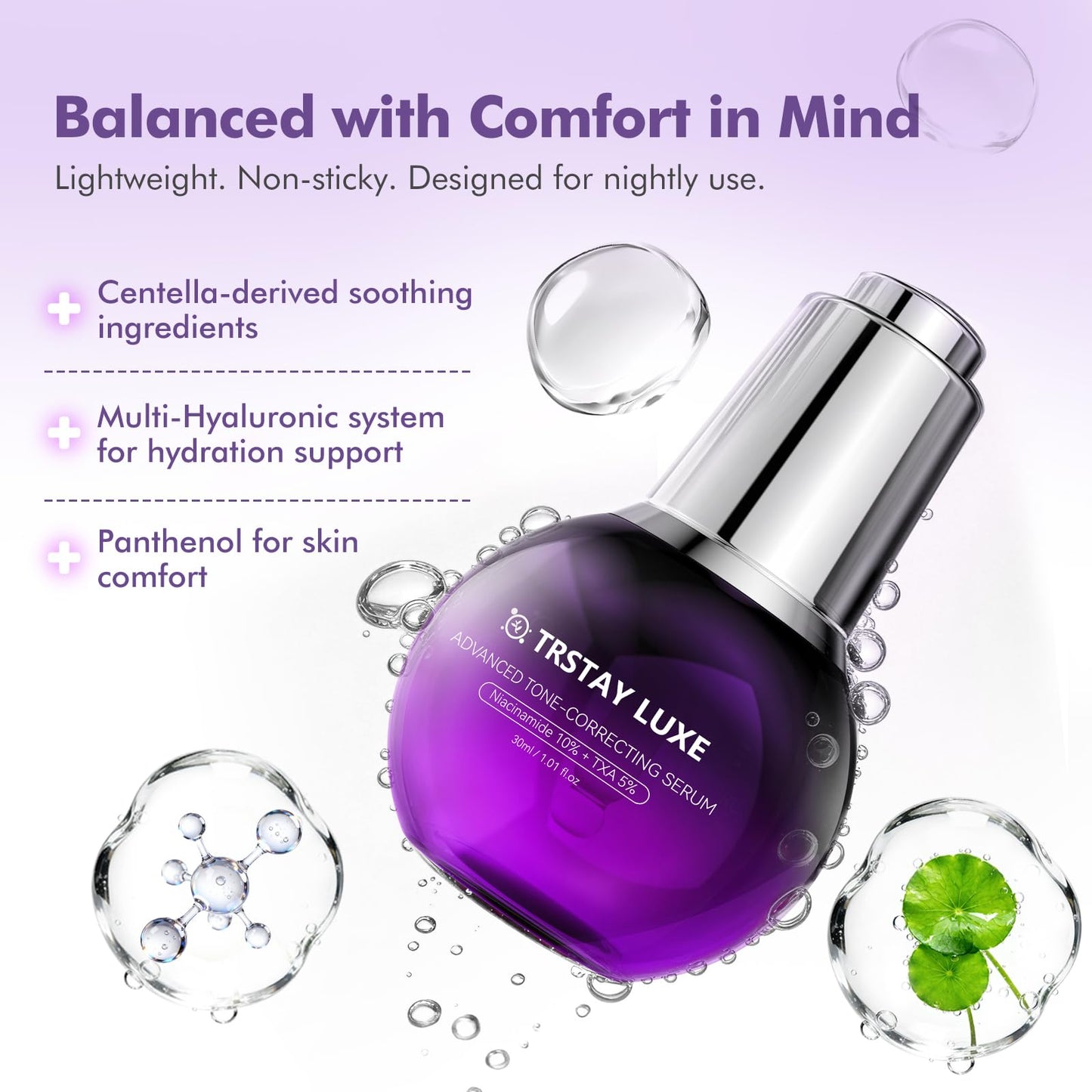 TRSTAY LUXE Night Serum for Uneven Skin Tone, Dark Spots & Post-Blemish Marks, 10% Niacinamide, 5% Tranexamic Acid, 2% Alpha-Arbutin + Ethyl Vitamin
