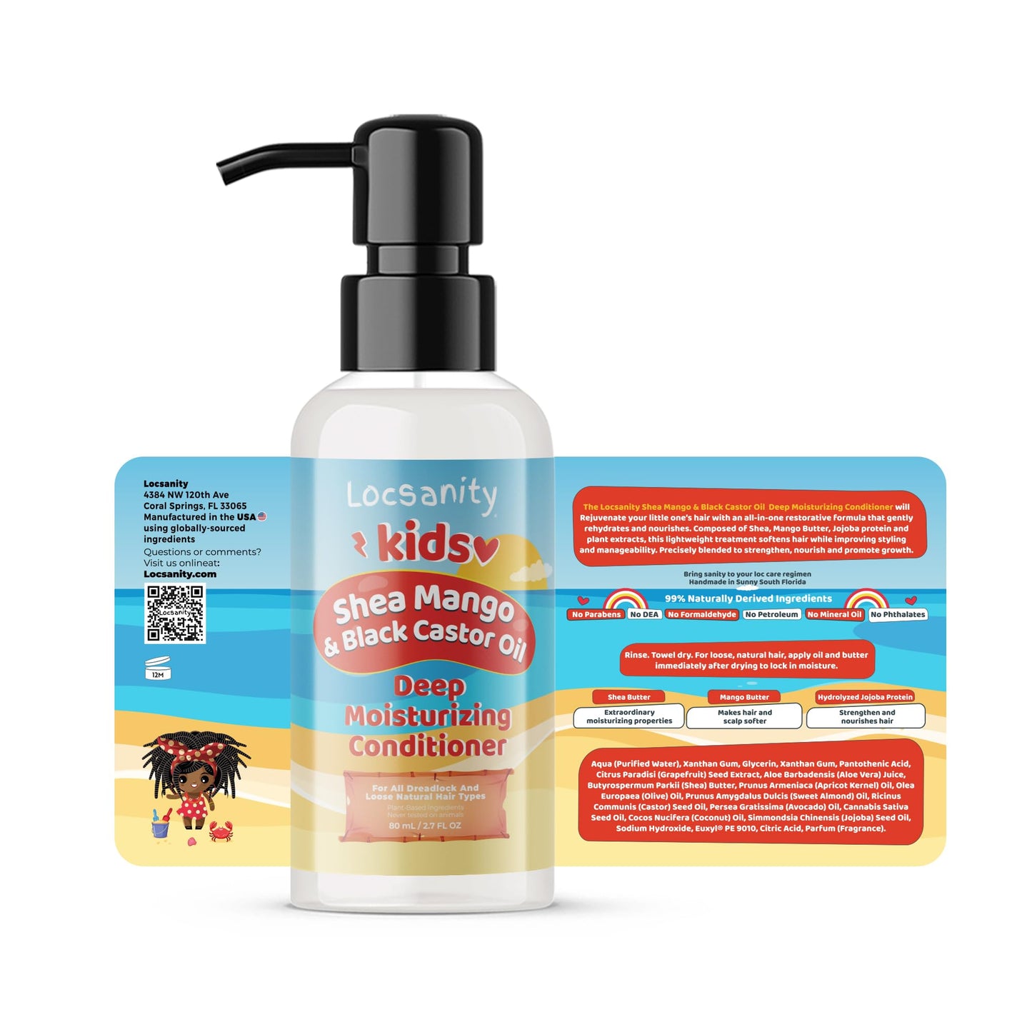 Locsanity Natural & Organic Kids Travel Kit, Gentle 2-in-1 Shampoo/Conditioner, Deep Moisturizing Conditioner, Healthy Hair Growth Oil, Detangler, Gel