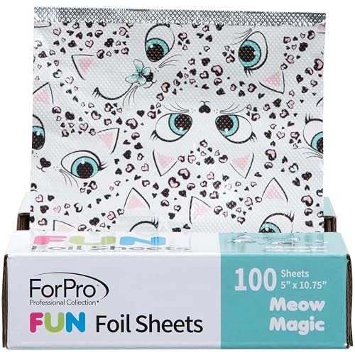 ForPro FUN Meow Magic 5" Foil Sheets, Aluminum Foil, Pop-Up Foil Dispenser, Hair Foils for Color Application and Highlighting Services, Food Safe, 5”