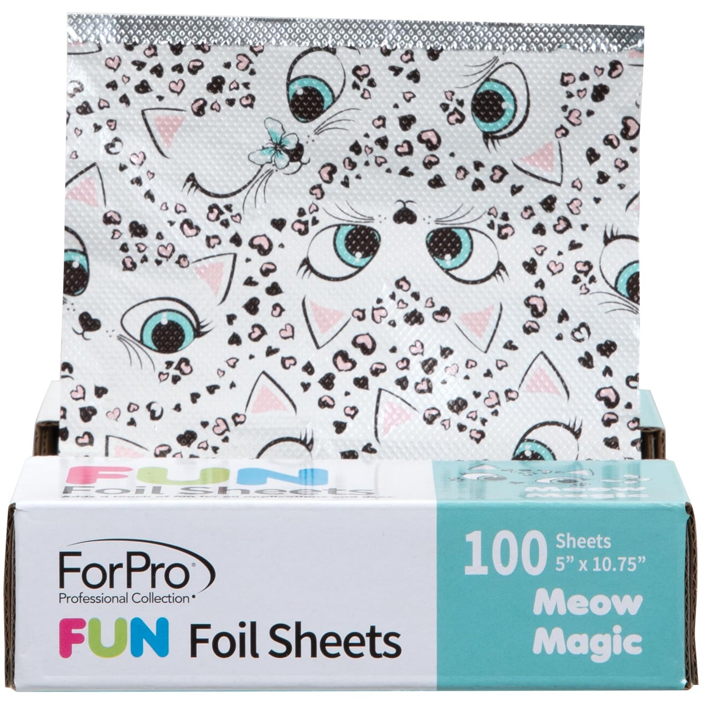 ForPro FUN Meow Magic 5" Foil Sheets, Aluminum Foil, Pop-Up Foil Dispenser, Hair Foils for Color Application and Highlighting Services, Food Safe, 5”
